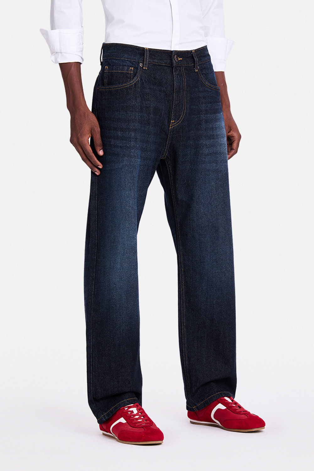 Image of Snitch Men Straight Fit Mid Rise Dark Blue Jeans
