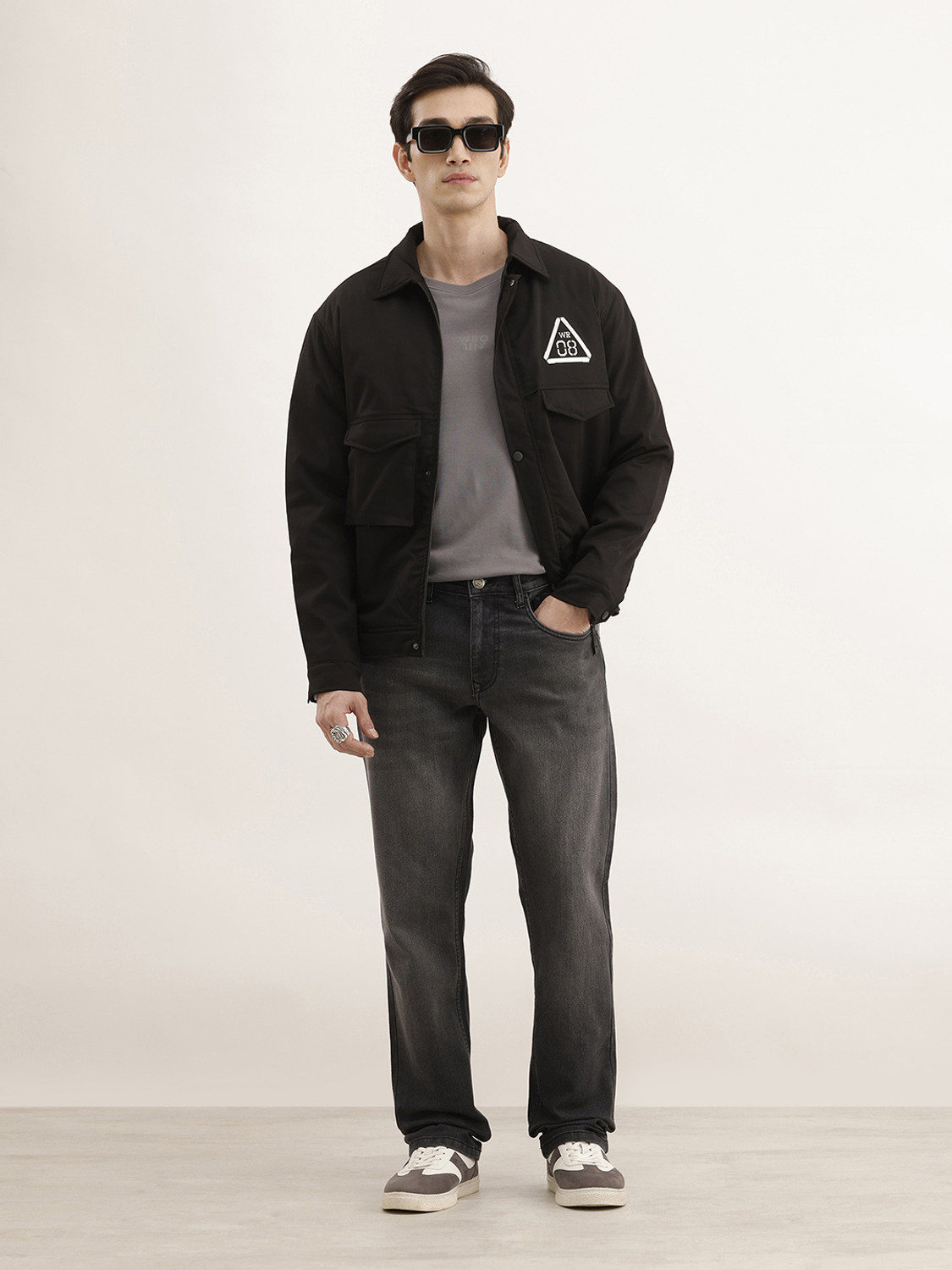 Image of WROGN Straight Fit Men Grey Jeans