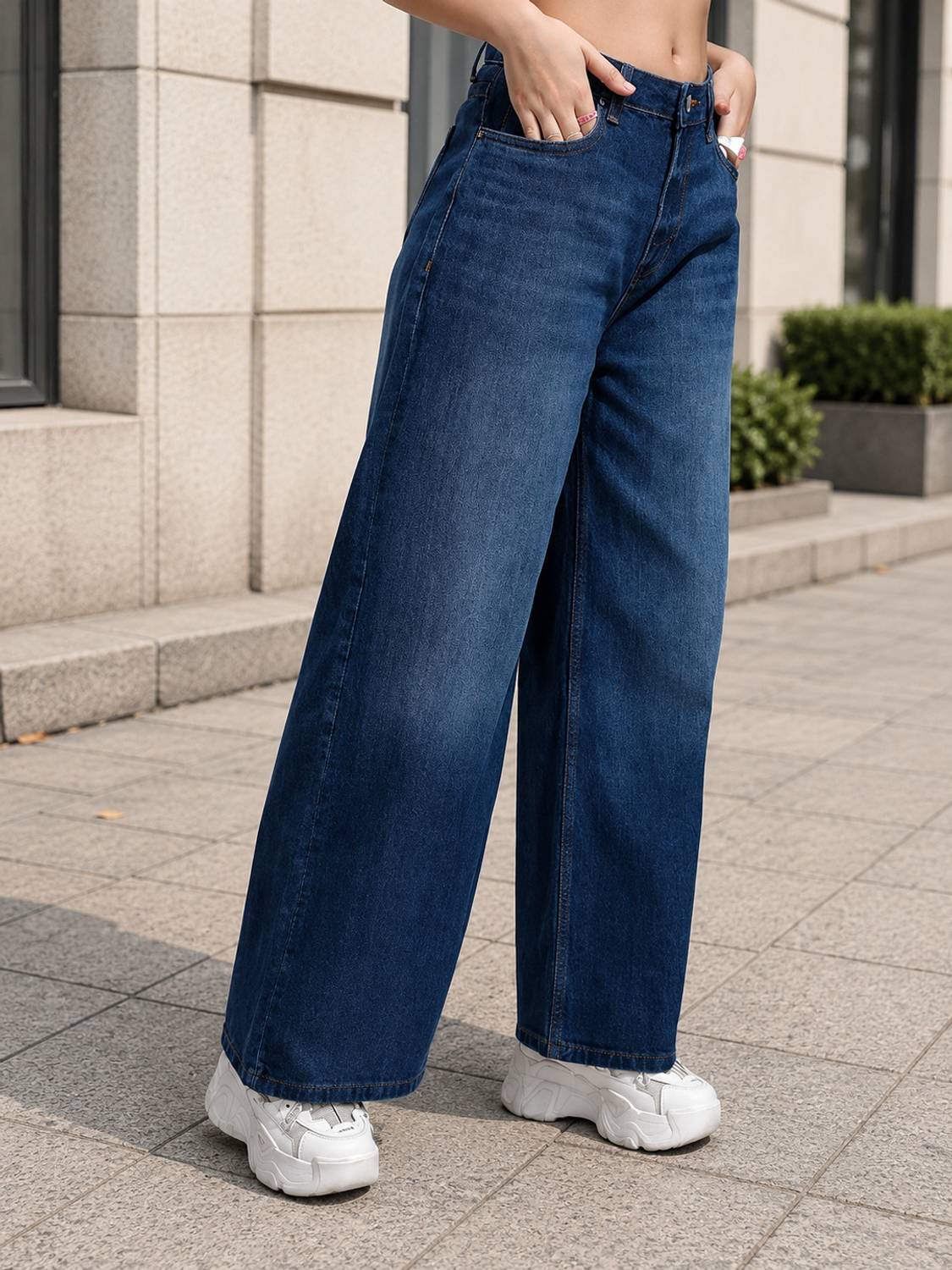 AAV2 Wide Leg Women Dark Blue Jeans