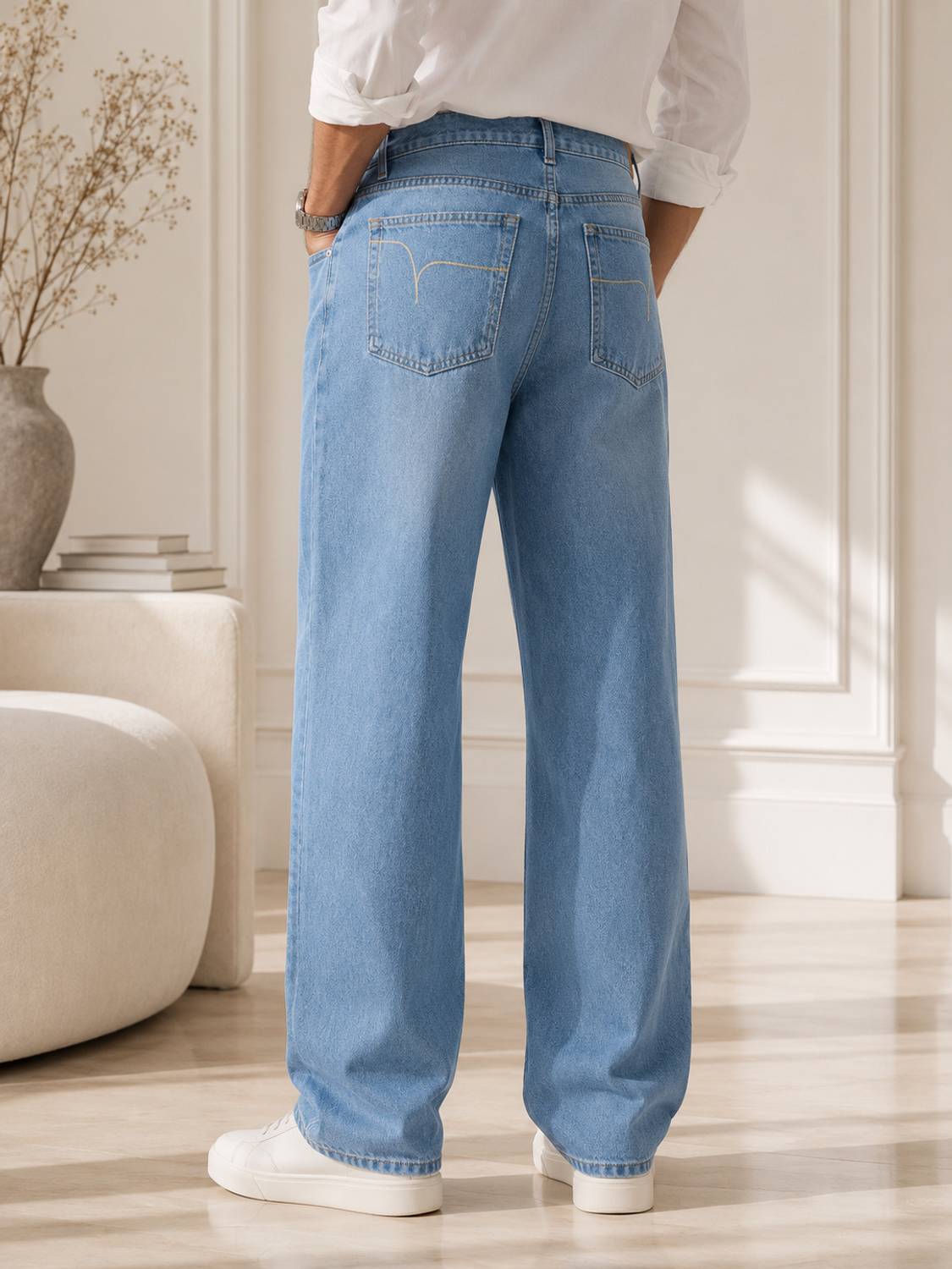 Veliume Wide Leg Light Blue Jeans - Image 2