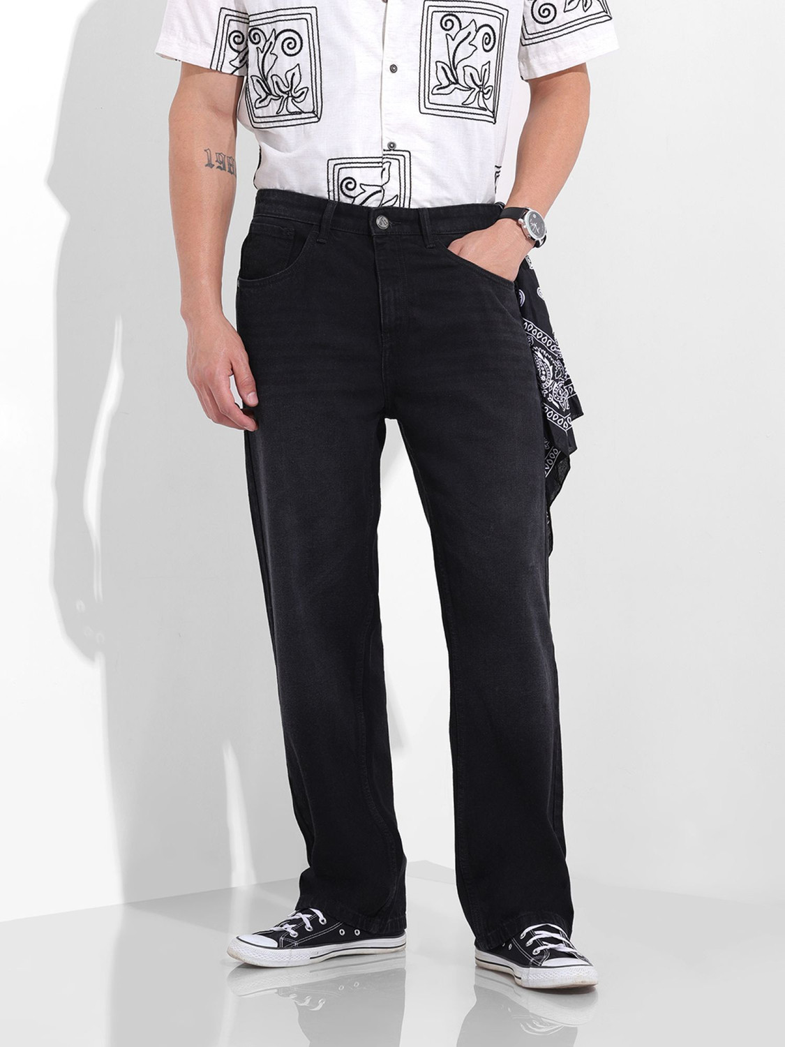 Image of The Indian Garage Co. Relaxed Fit Men Black Jeans