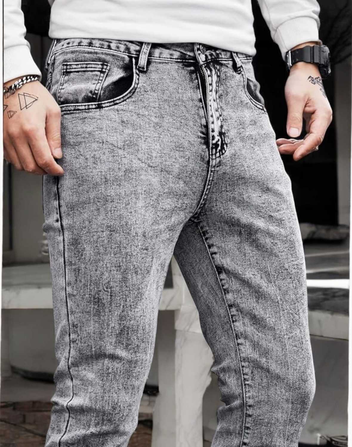Image of AIRCRAFTJEANS Relaxed Fit Men Grey Jeans