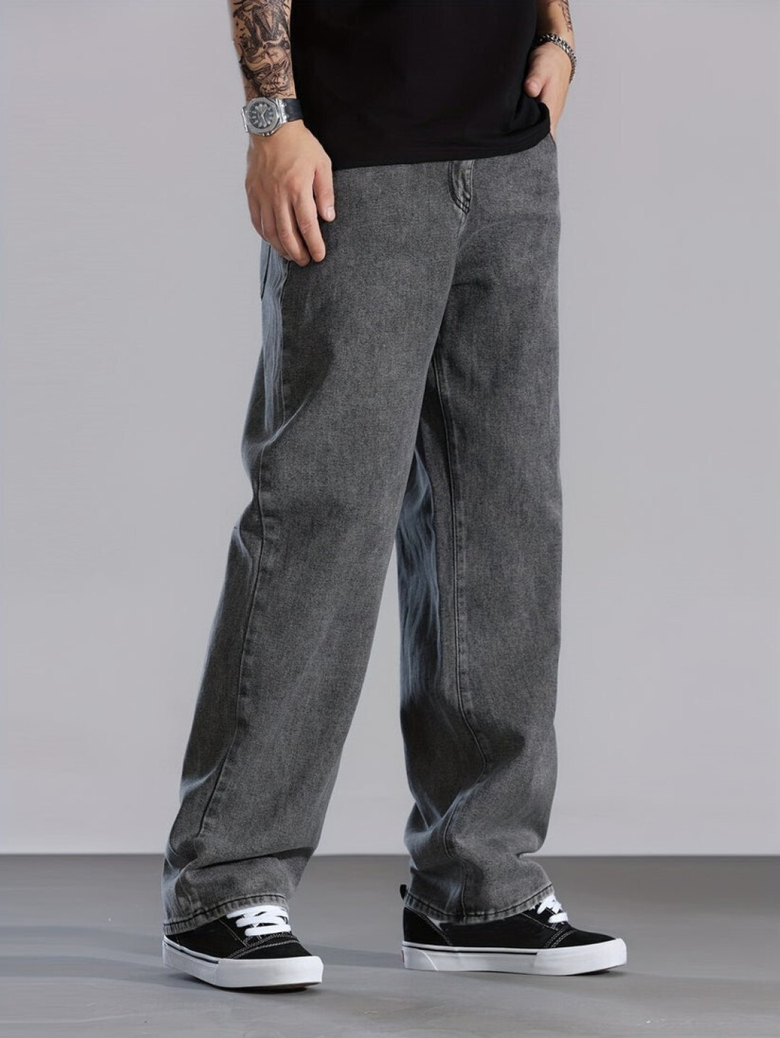 Image of NTROOK Loose Fit Men Grey Jeans