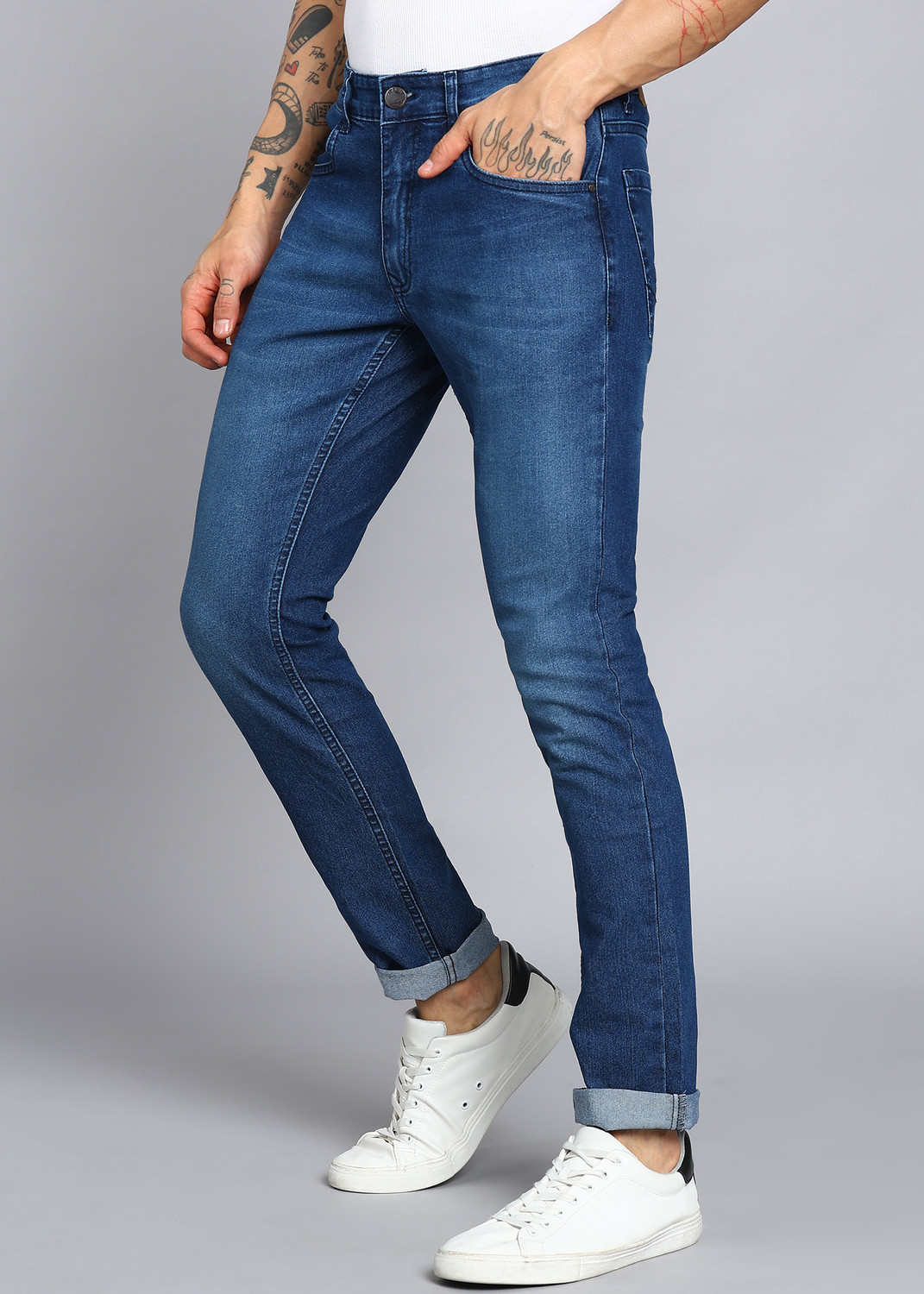 Image of WROGN Slim Men Dark Blue Jeans