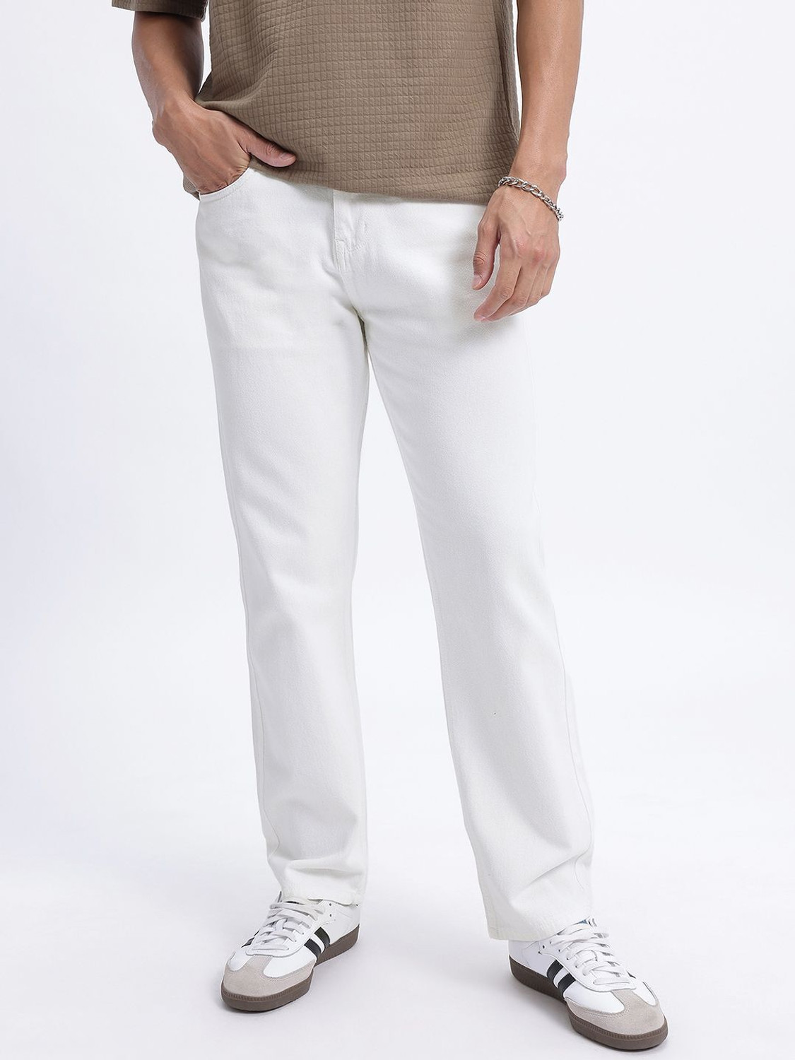 Image of Glitchez Straight Fit Men White Jeans