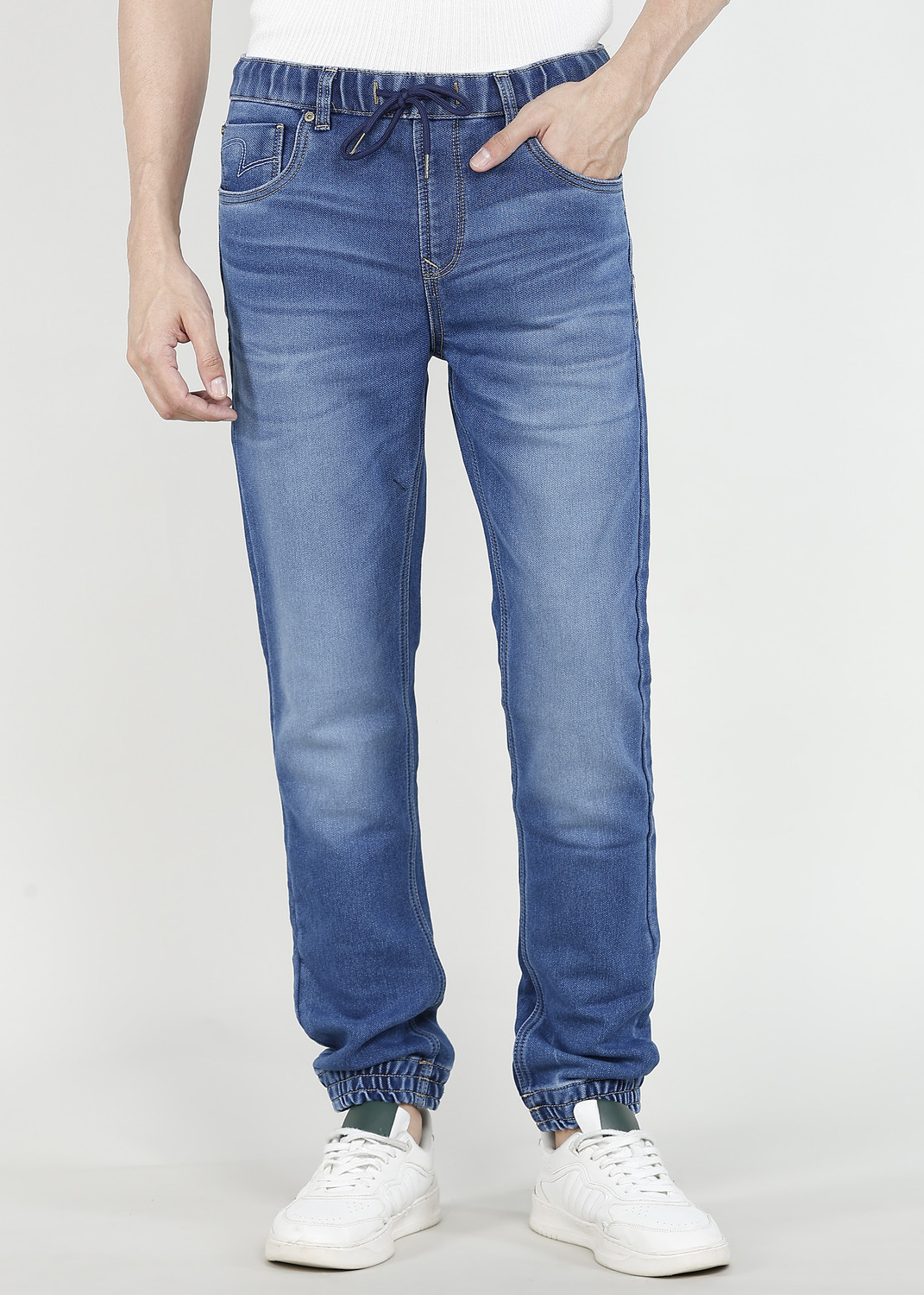 Image of Spykar Men Jogger Fit Mid Rise Blue Jeans