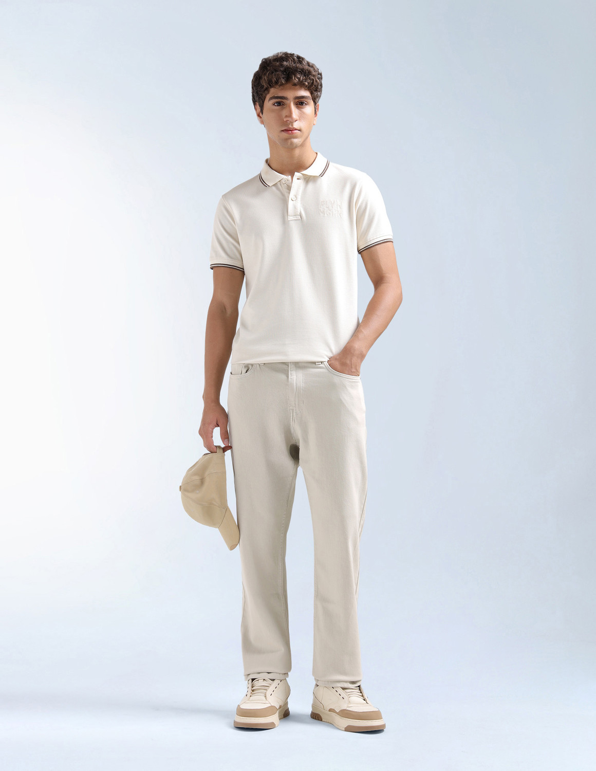 Image of FLYING MACHINE Straight Fit Men Beige Jeans