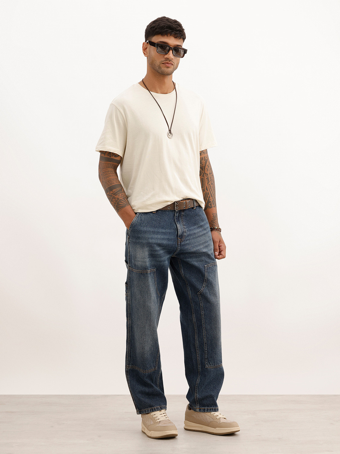 Image of WROGN Men Loose Fit Mid Rise Blue Jeans