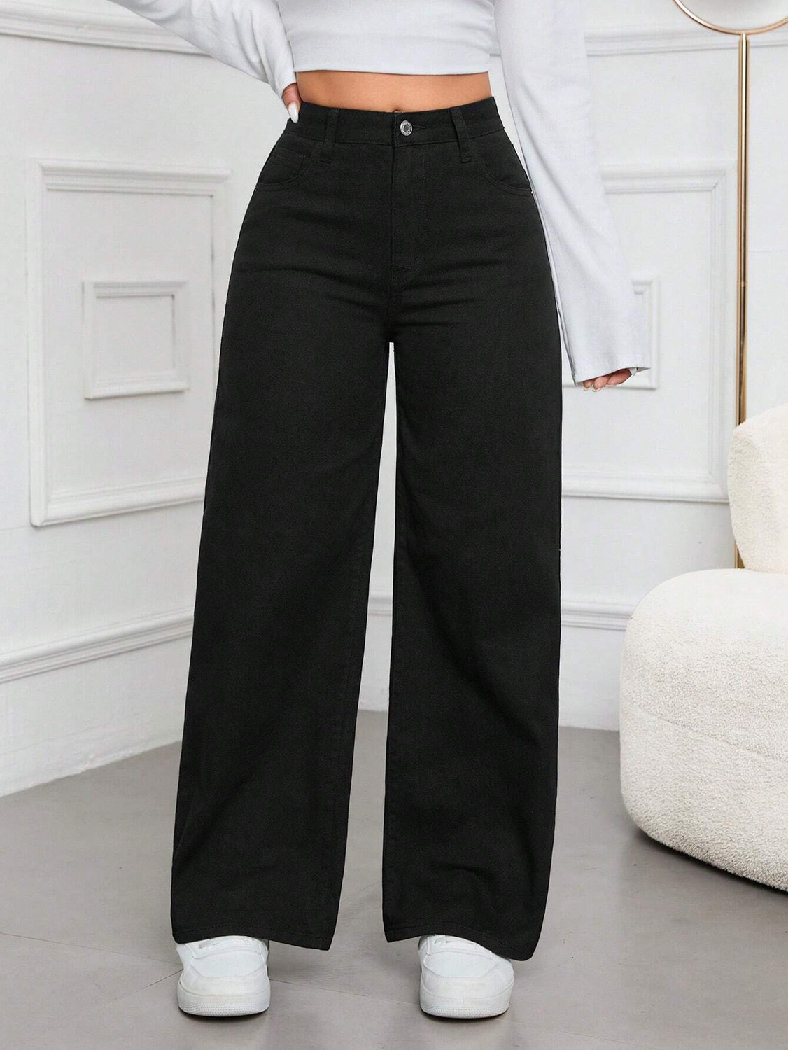 Image of DENIM LOOK Straight Fit Women Black Jeans