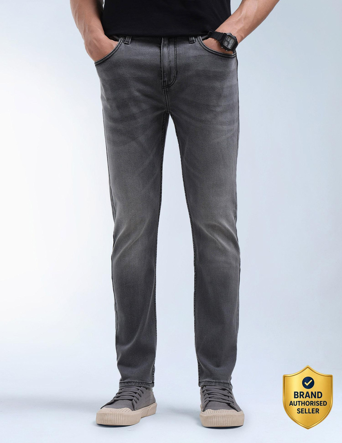 Image of FLYING MACHINE Tapered Fit Men Grey Jeans