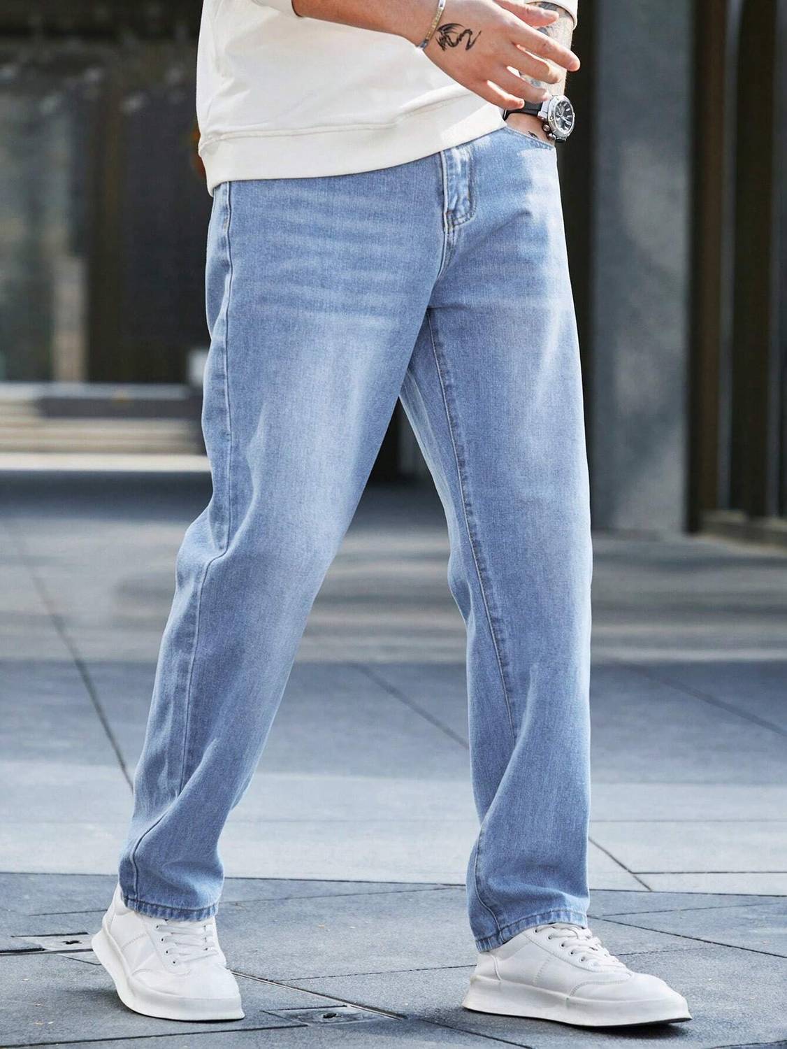 First Date Straight Fit Men Light Blue Jeans - Image 1
