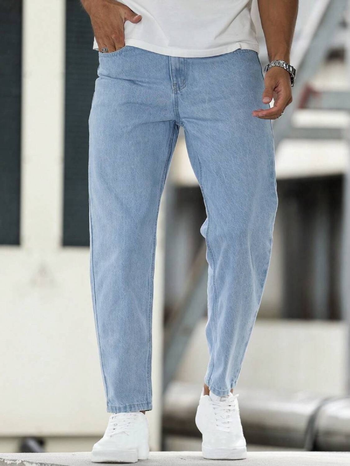 qnim Mom Fit Men Light Blue Jeans - Image 1
