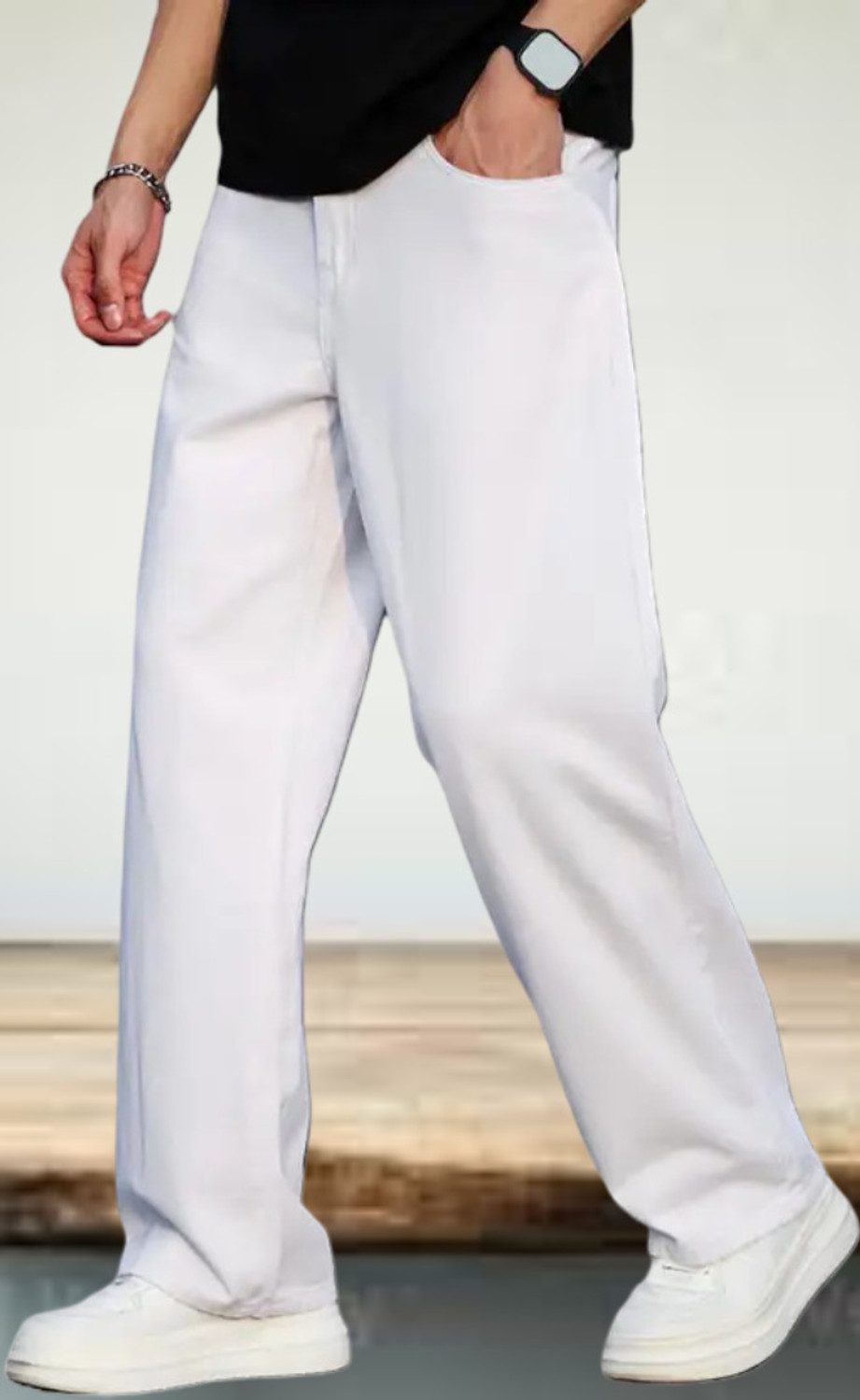 Image of CABRRR Straight Fit Men White Jeans