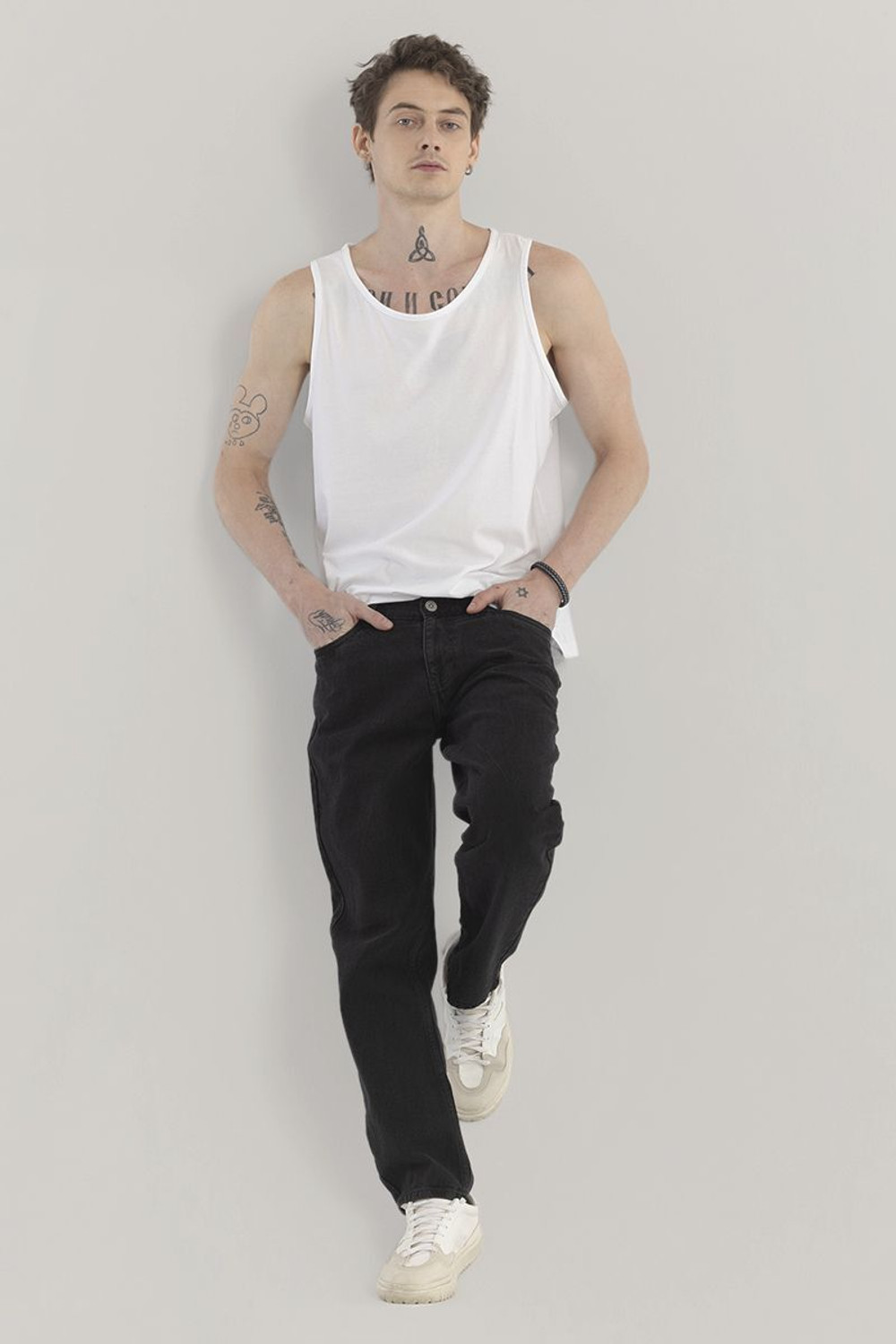 Image of Snitch Relaxed Fit Men Grey Jeans