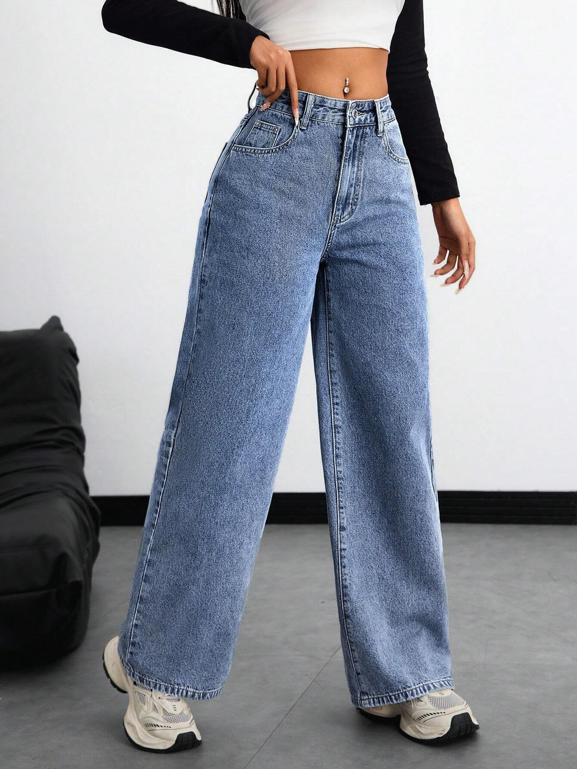 Image of VK Fashion Wide Leg Women Blue Jeans