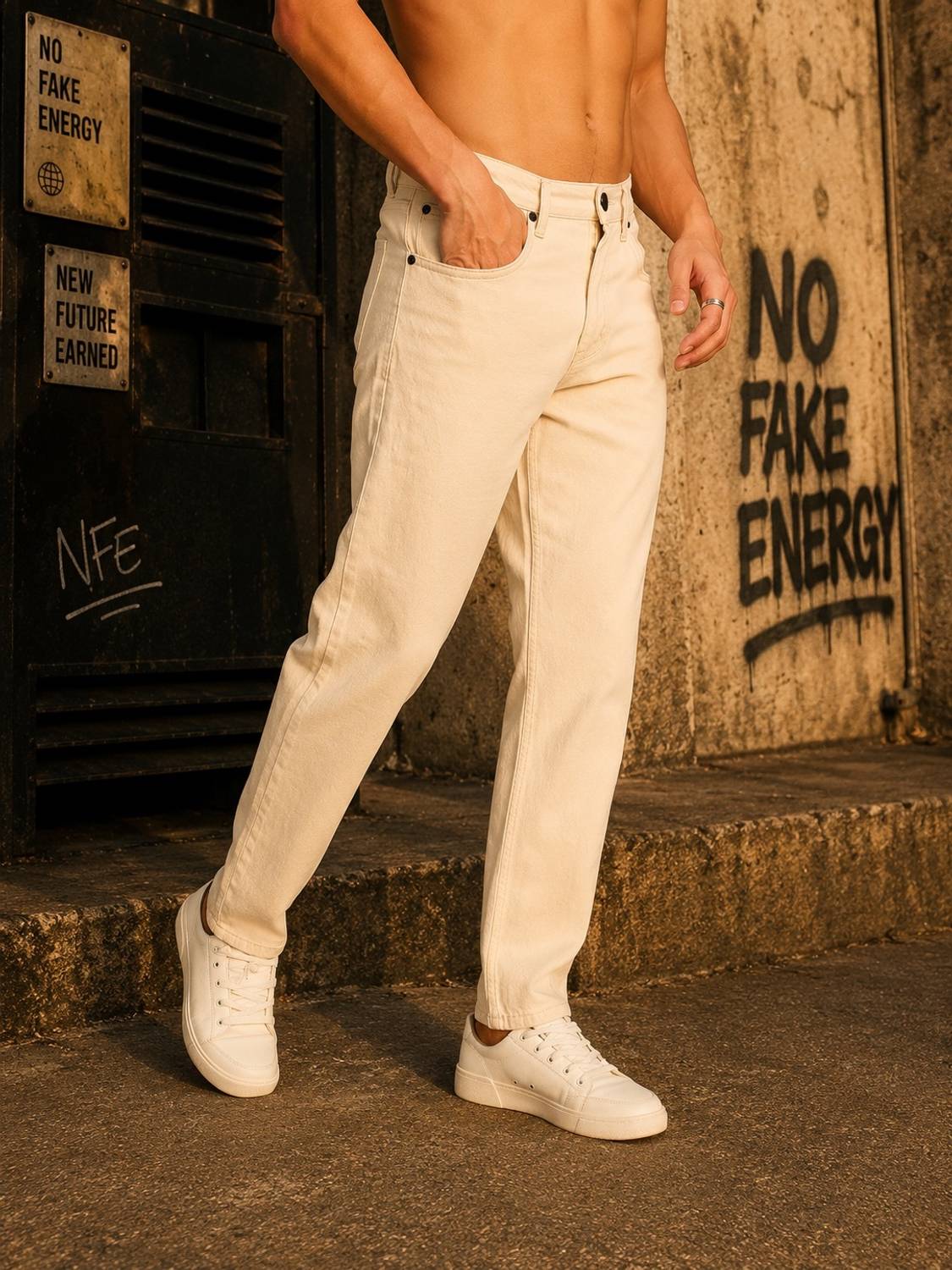 Bene Kleed Regular Men Beige Jeans - Image 2