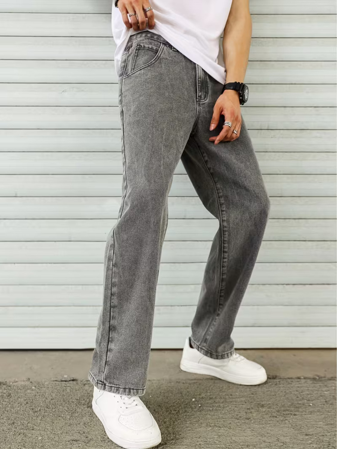 Image of DENIM4MEN Straight Fit Men Grey Jeans