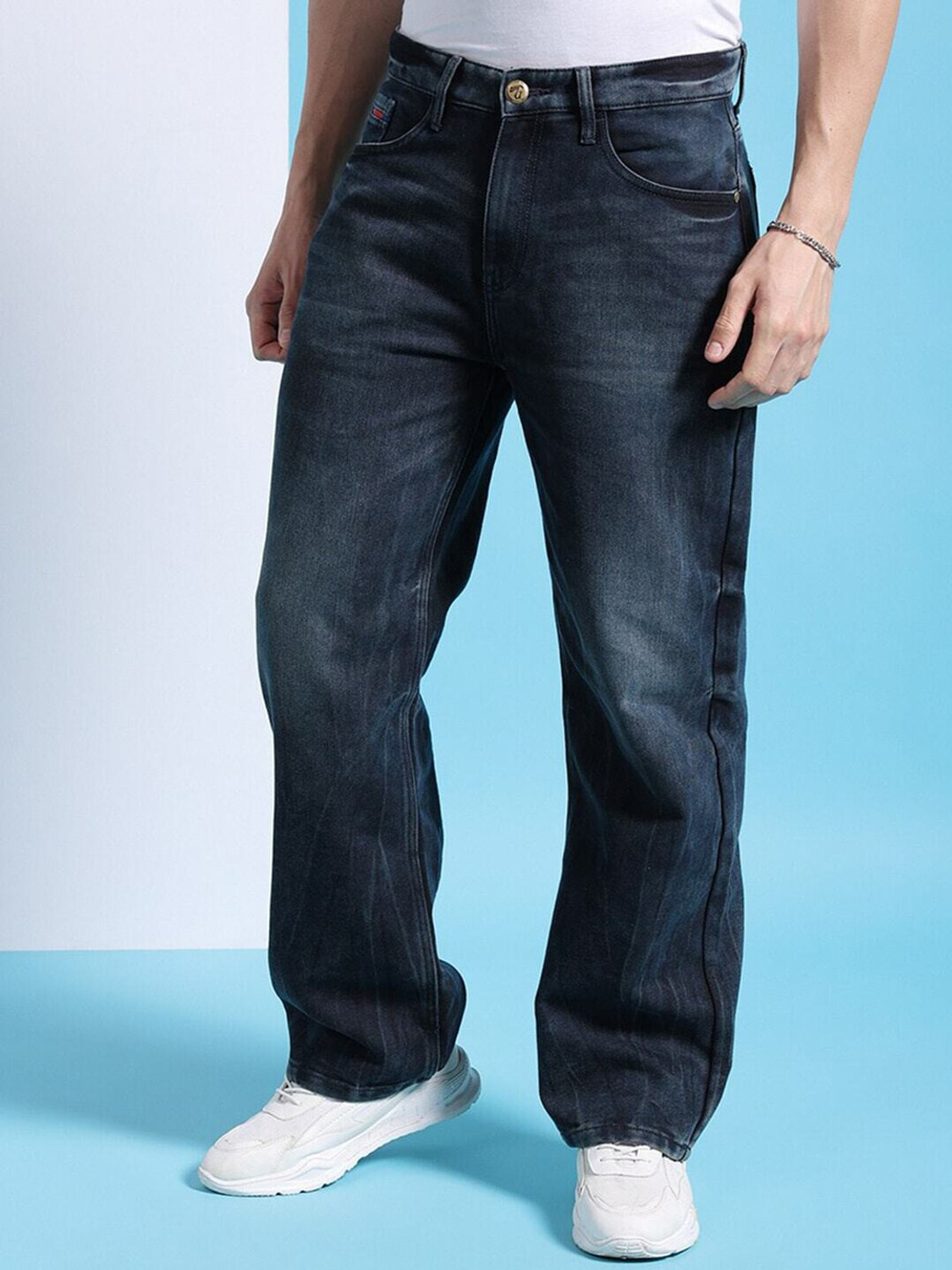 Image of The Indian Garage Co. Loose Fit Men Blue Jeans