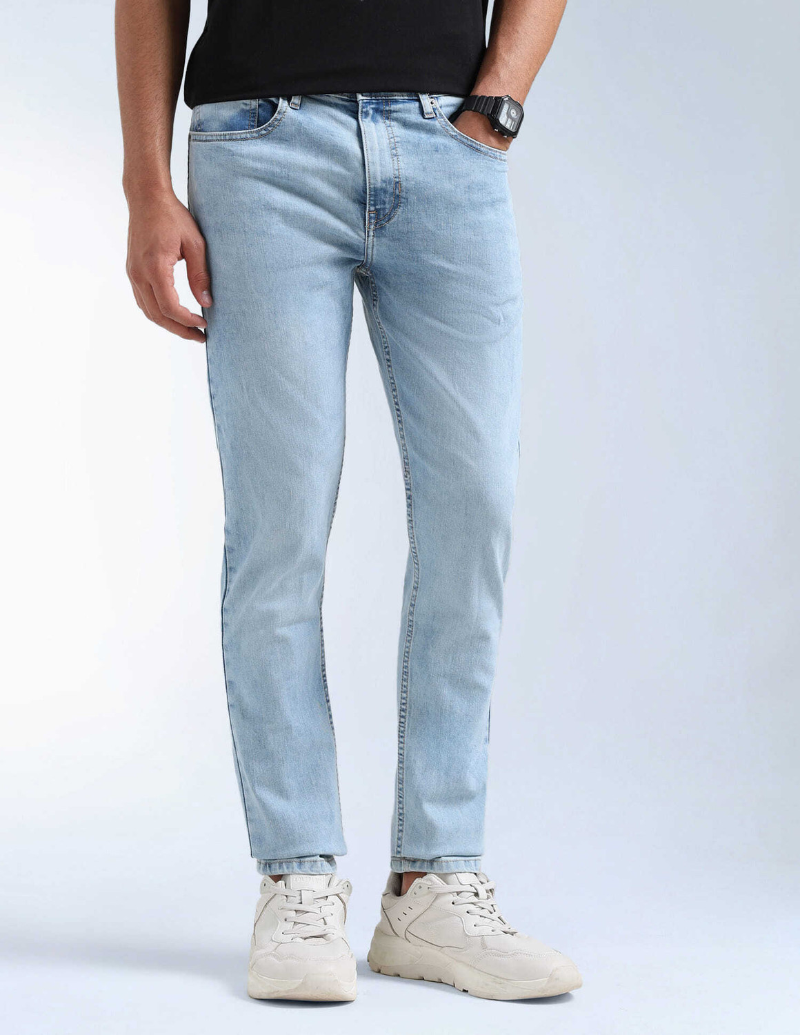 Image of FLYING MACHINE Tapered Fit Men Blue Jeans
