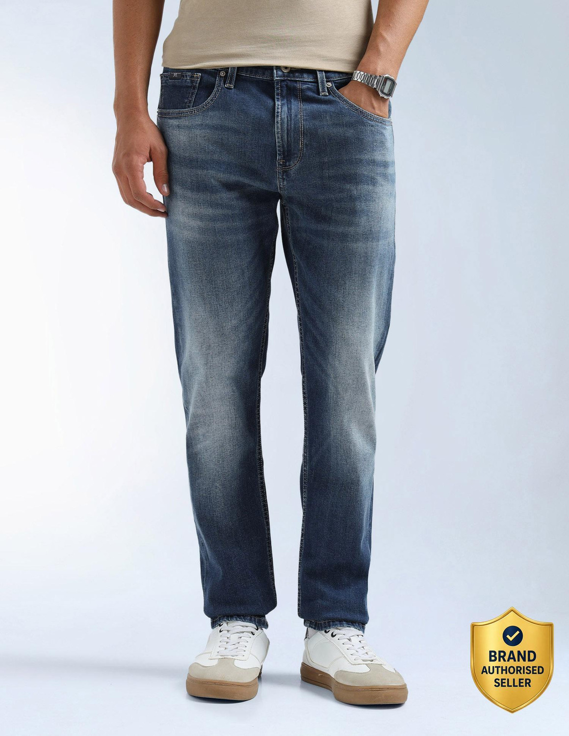 Image of FLYING MACHINE Tapered Fit Men Blue Jeans