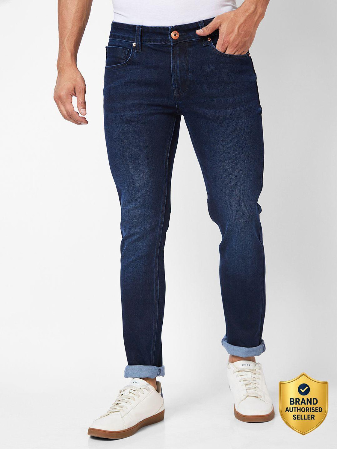 Image of Spykar Slim Men Dark Blue Jeans