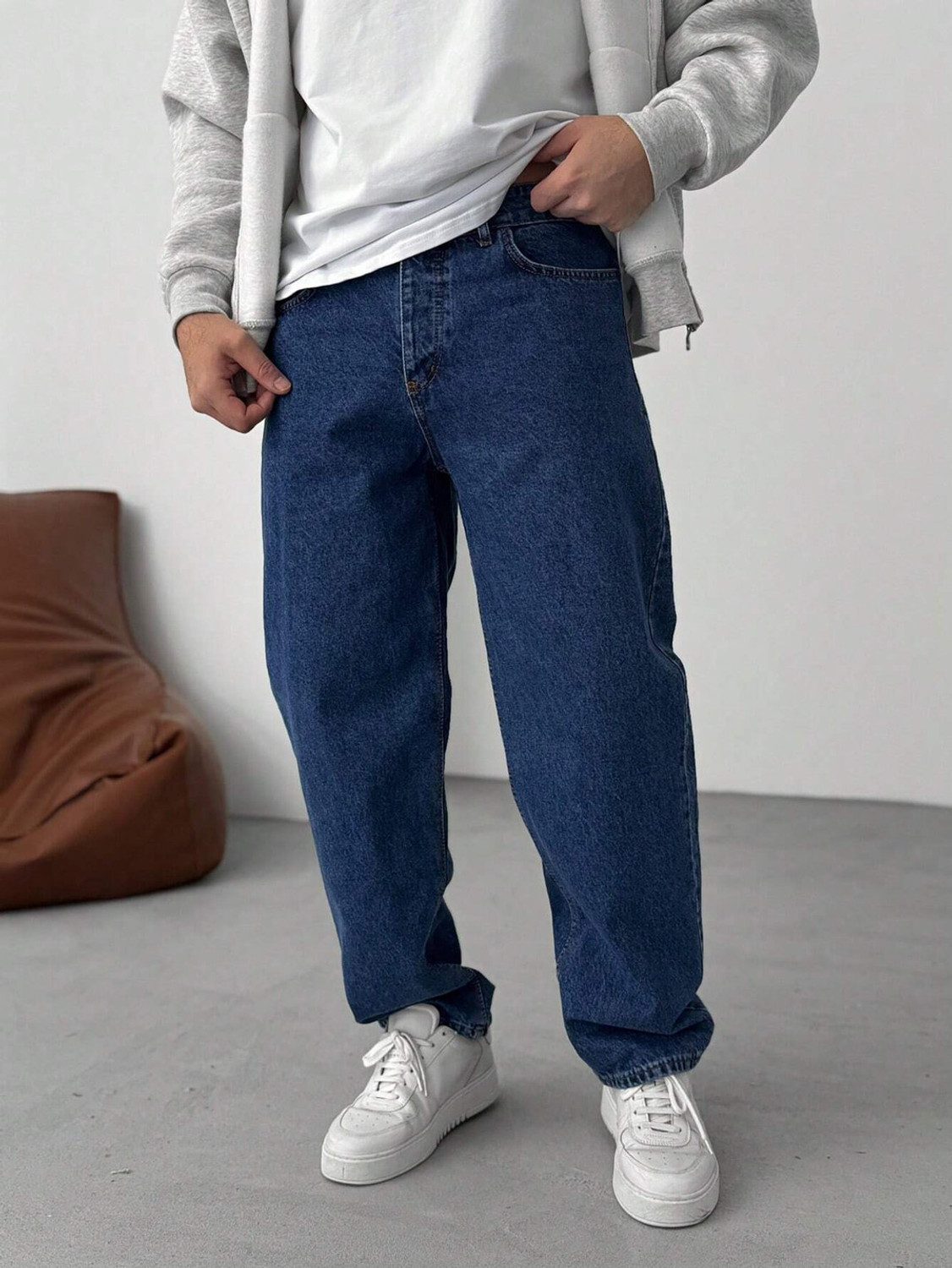 Image of HouseOfCommon Straight Fit Men Dark Blue Jeans