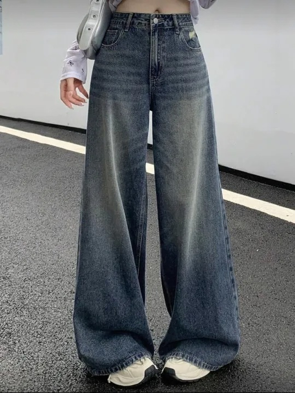 Image of KOTTY Baggy Fit Women Dark Blue Jeans
