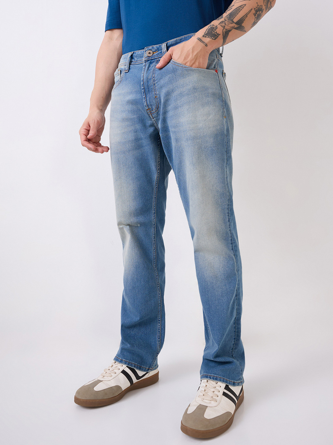 Image of Spykar Straight Fit Men Blue Jeans