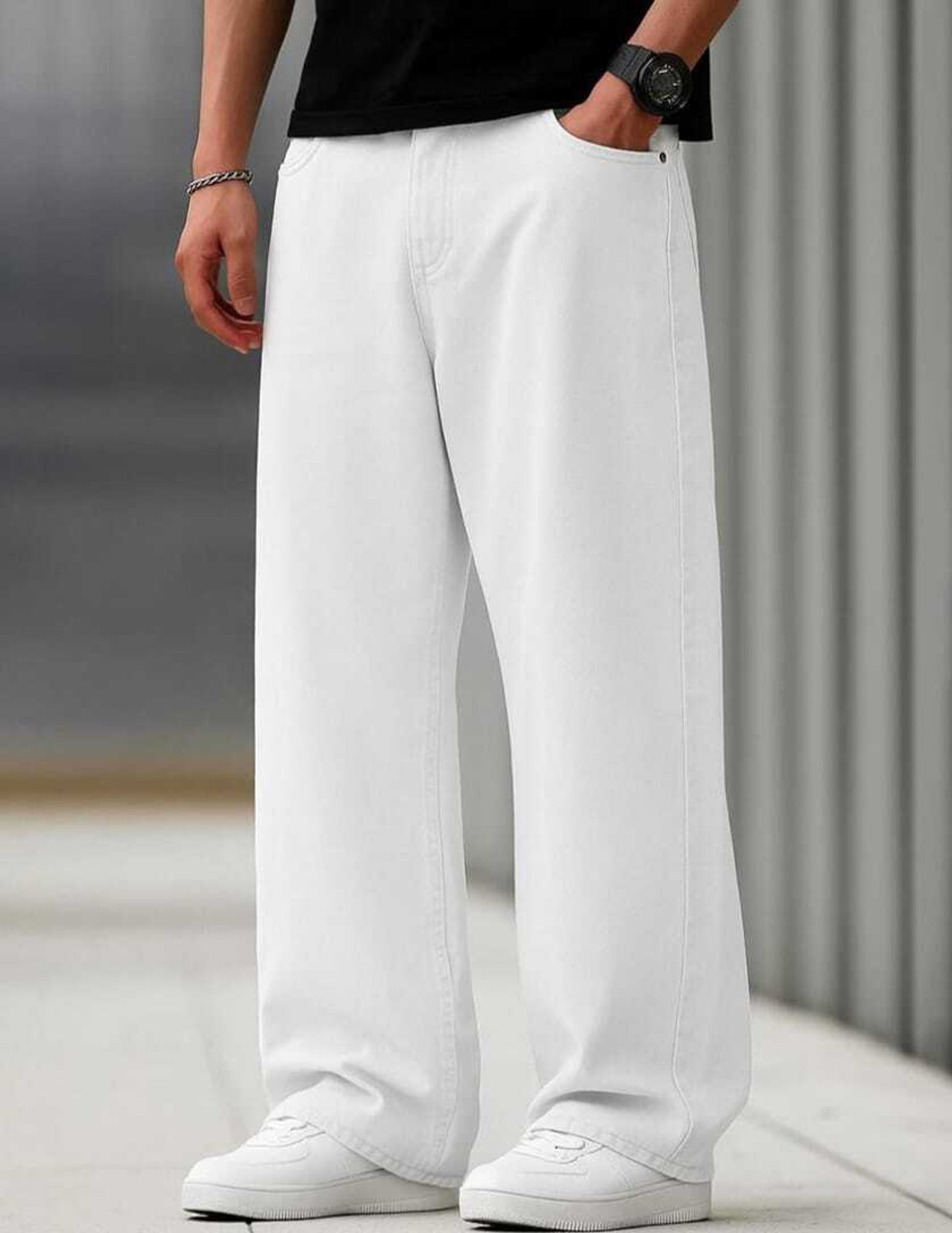 Image of wearworld Loose Fit Men White Jeans