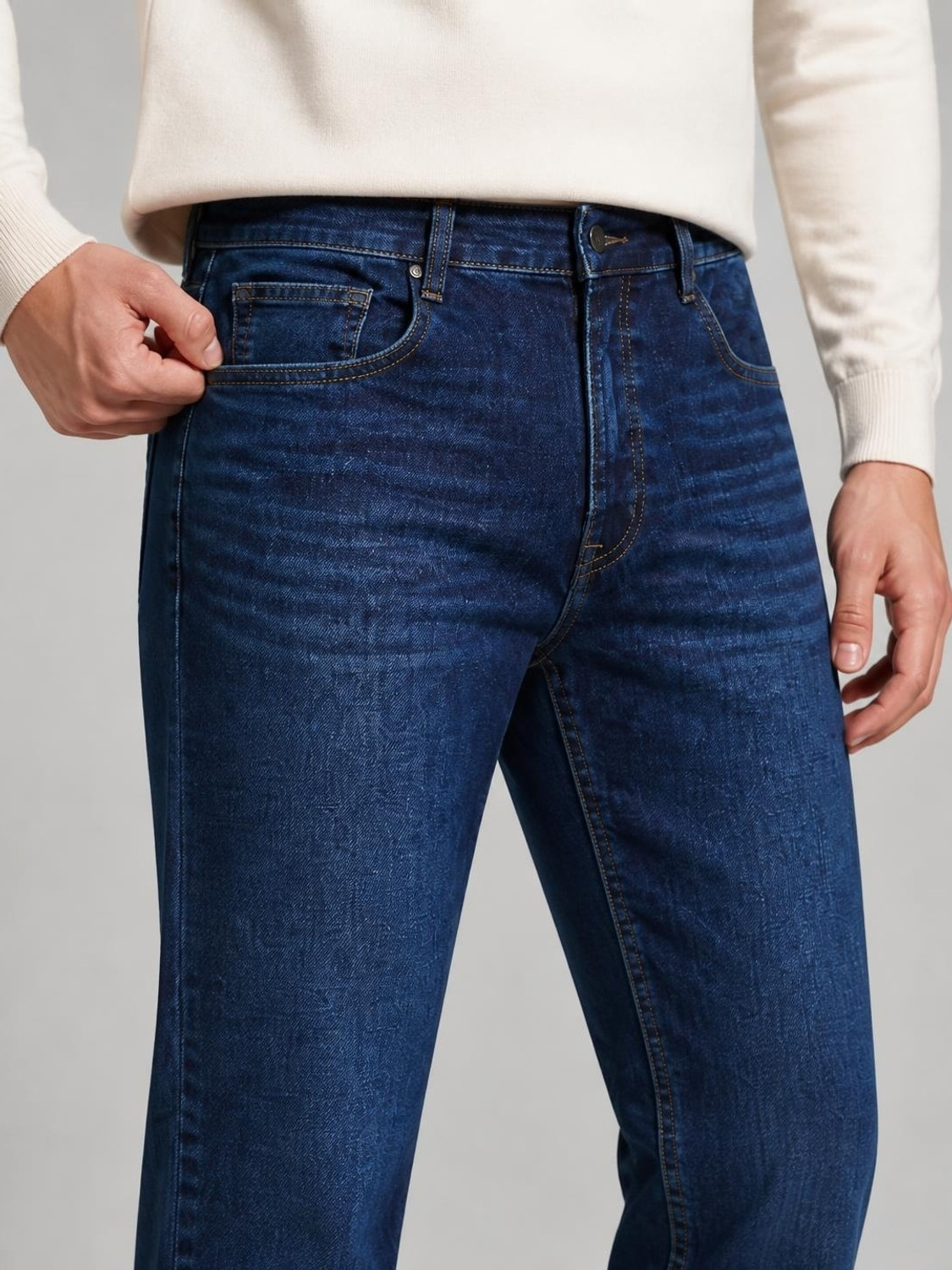 Image of SPARKY Men Straight Fit Mid Rise Dark Blue Jeans