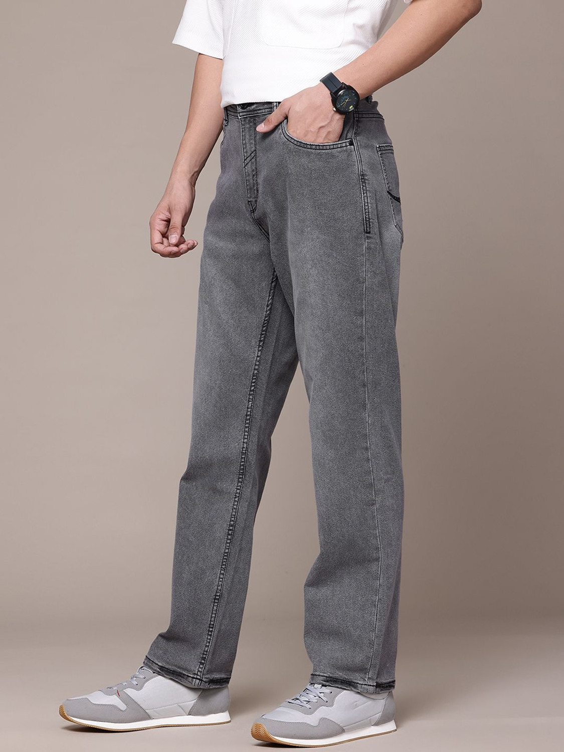 Image of Roadster Straight Fit Men Grey Jeans