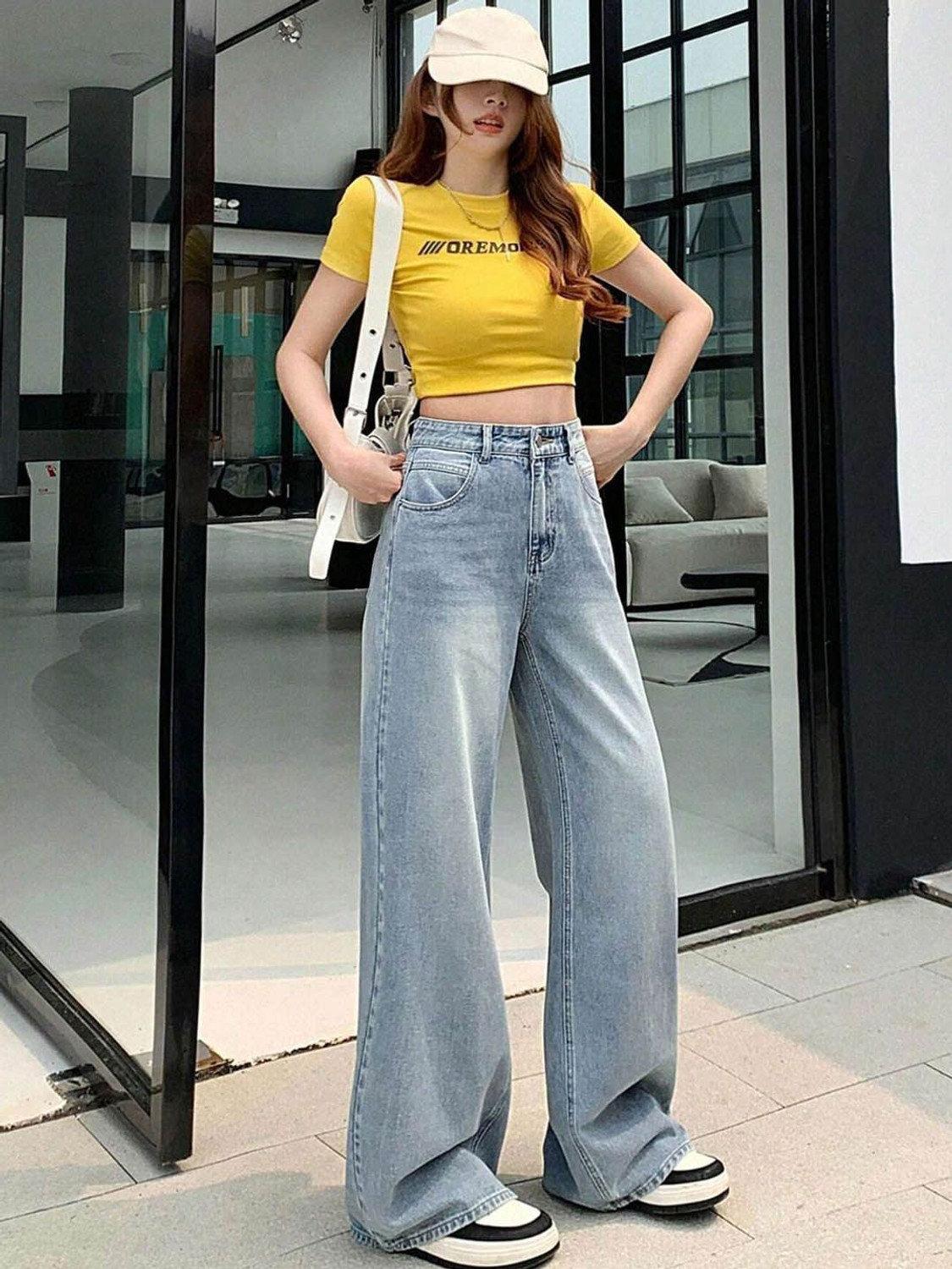 Image of AADVI FASHION Women Wide Leg High Rise Light Blue Jeans