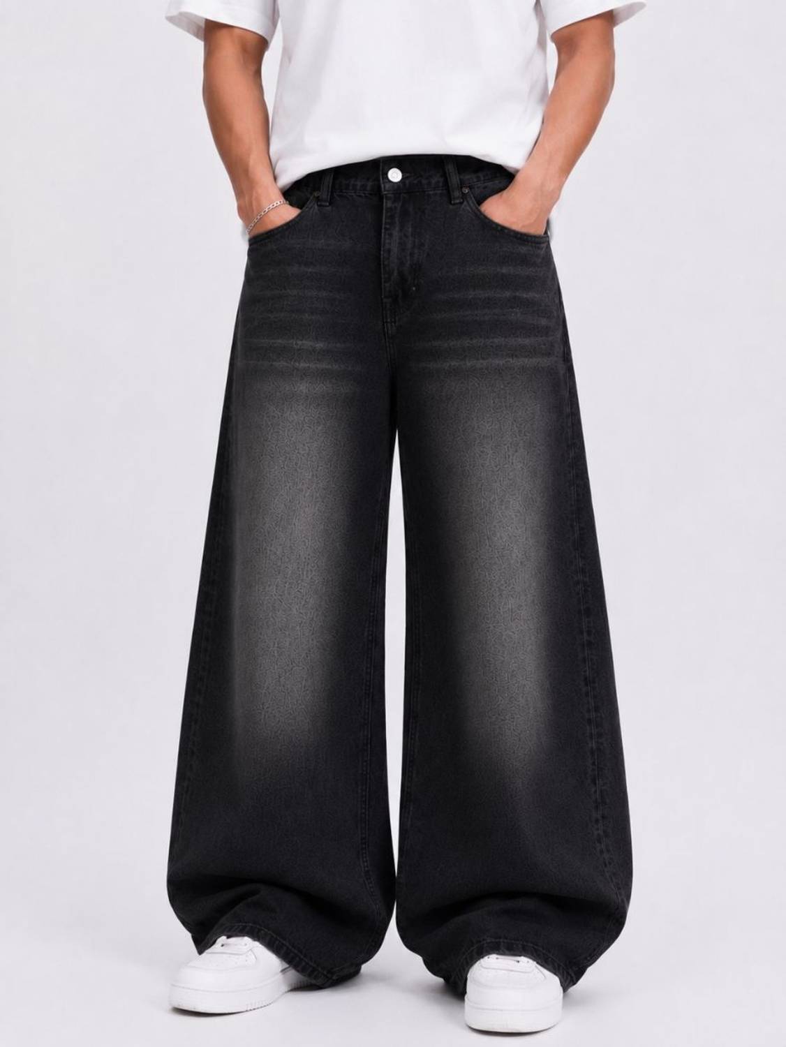 M Q Baggy Fit Men Black Jeans - Image 1