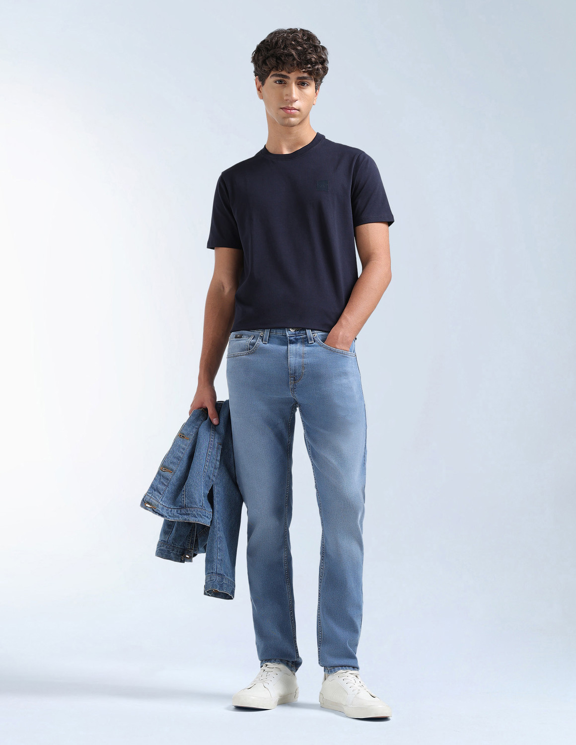 Image of FLYING MACHINE Tapered Fit Men Blue Jeans