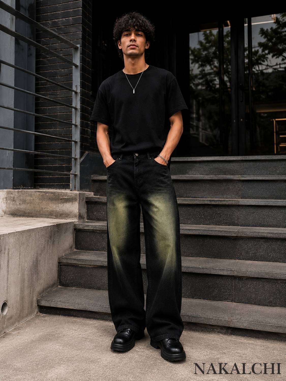 Nakalchi Wide Leg Men Black Jeans