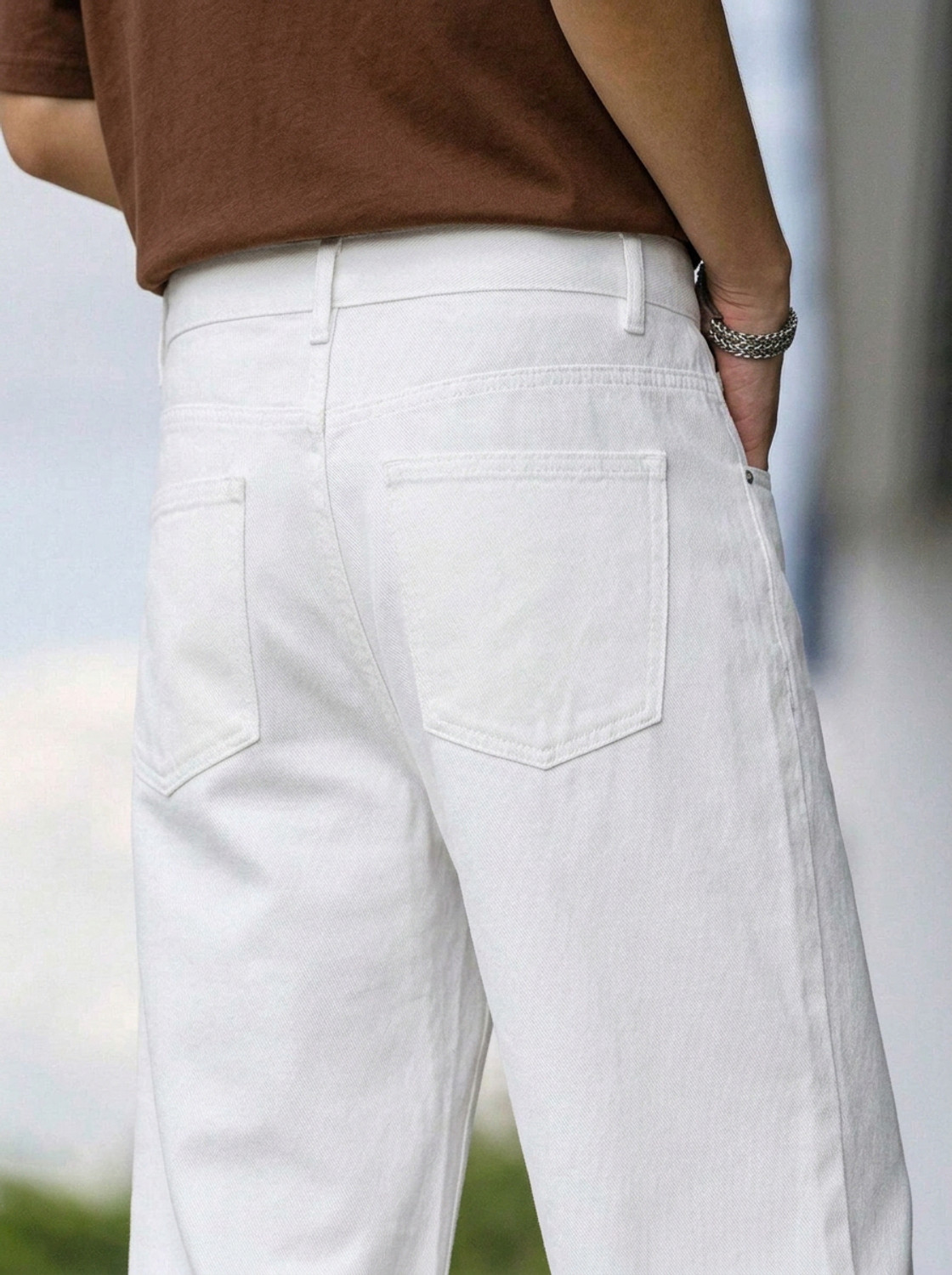 Image of ODDMONKEY Men Baggy Fit Mid Rise White Jeans