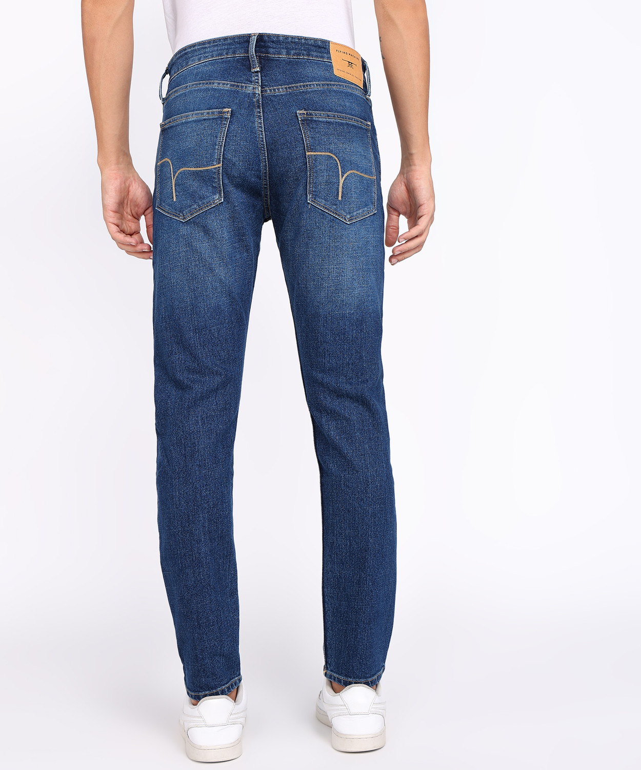 Image of FLYING MACHINE Men Slim Mid Rise Dark Blue Jeans