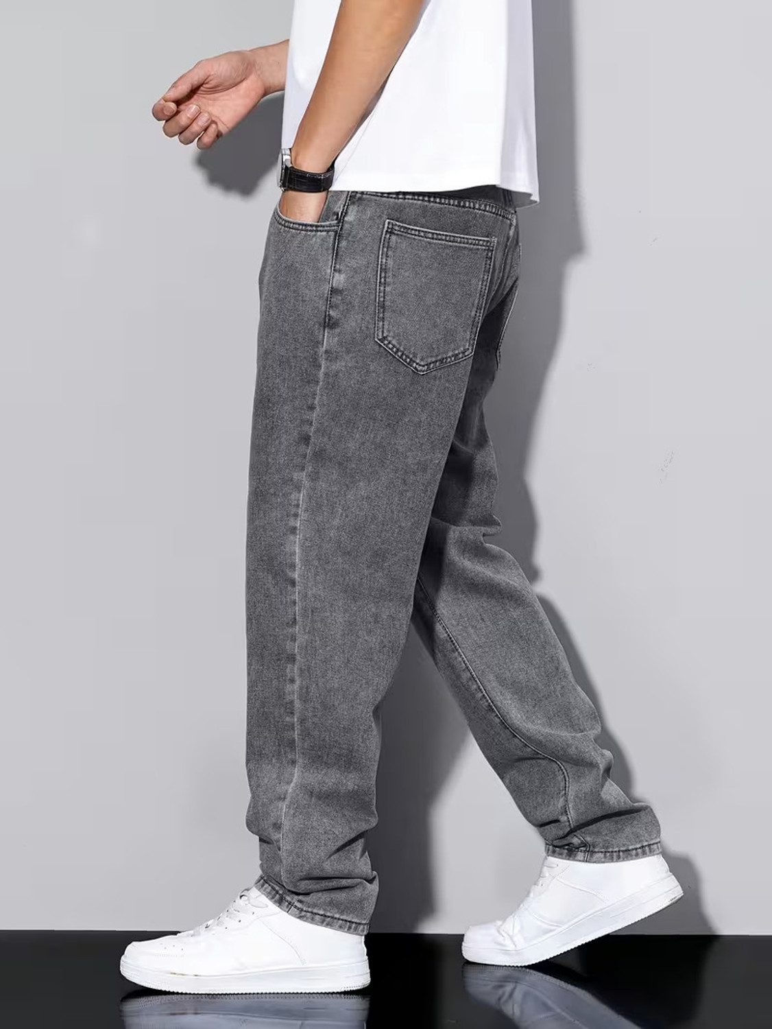 Image of Ambrane Men Regular Mid Rise Grey Jeans
