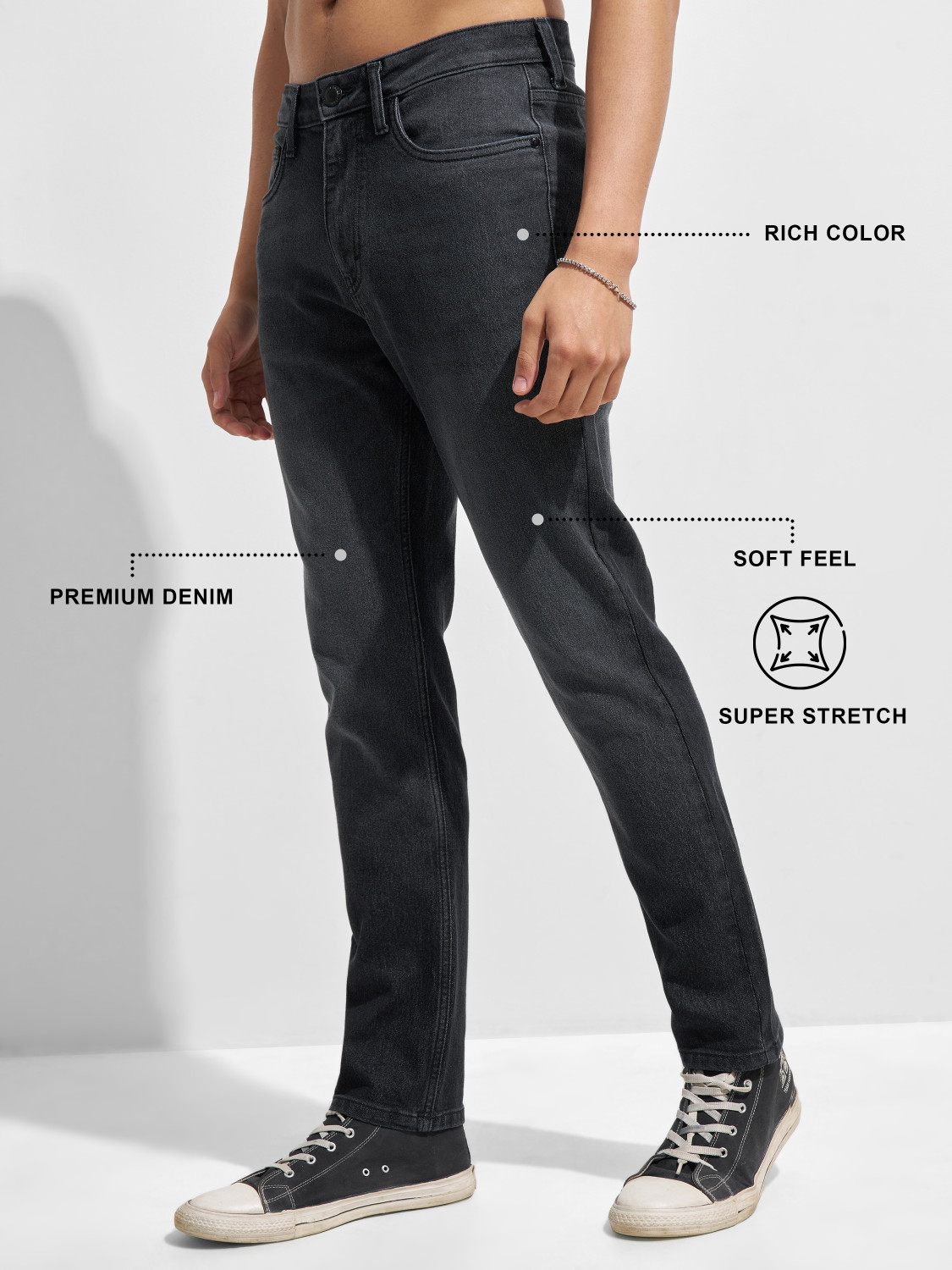 Image of HIGHLANDER Men Slim Mid Rise Black Jeans
