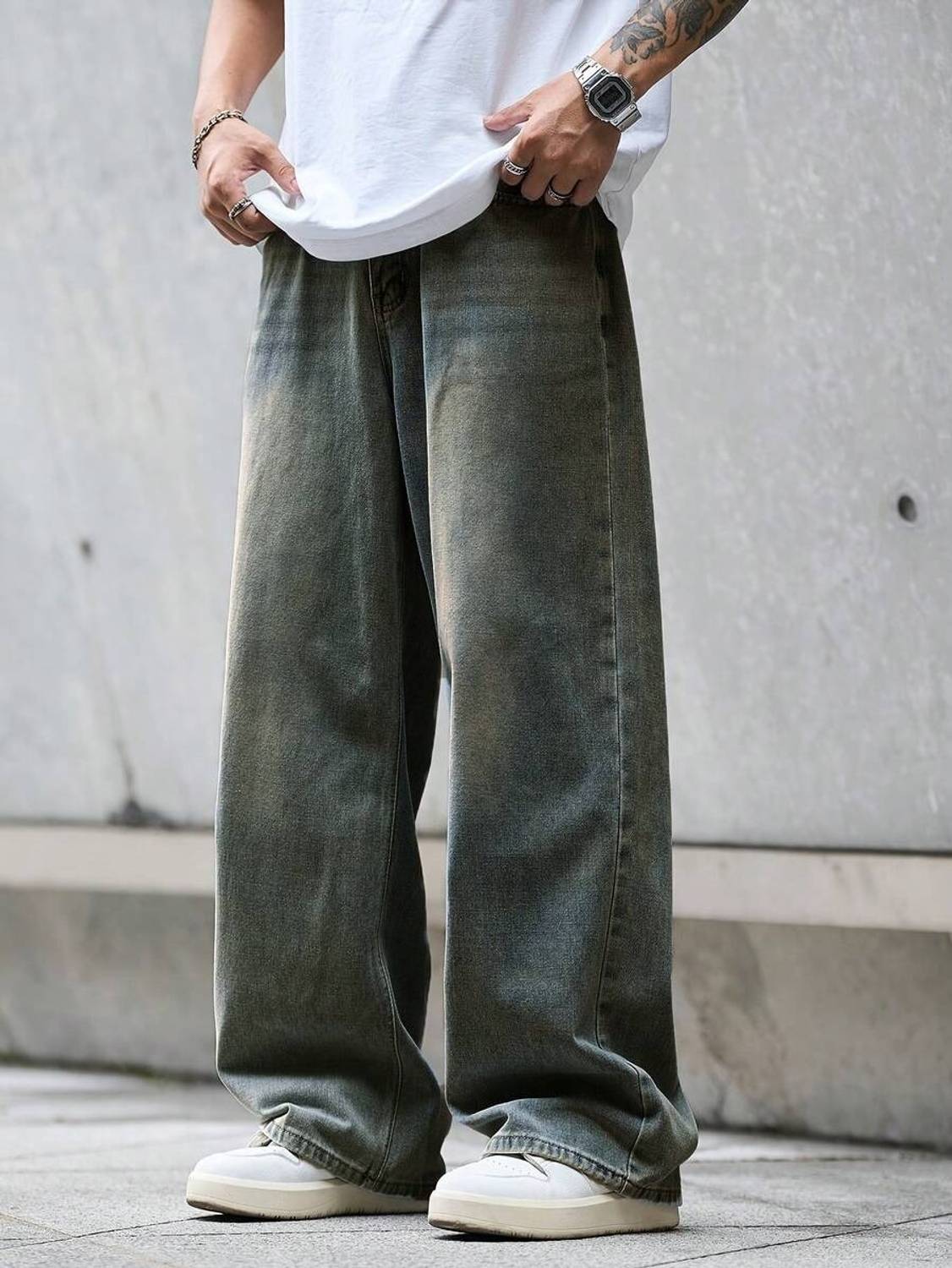 YAMEETFIT Baggy Fit Men Light Green Jeans - Image 4