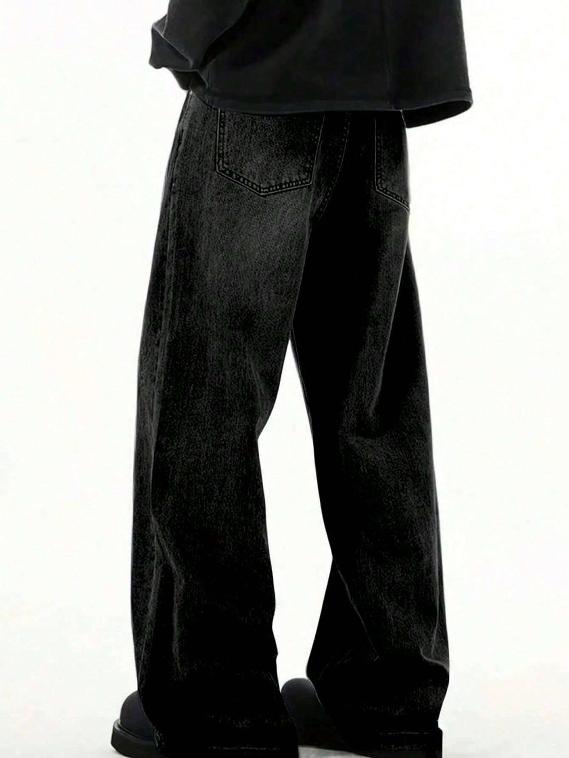 Image of YAMEET Men Baggy Fit Mid Rise Black Jeans