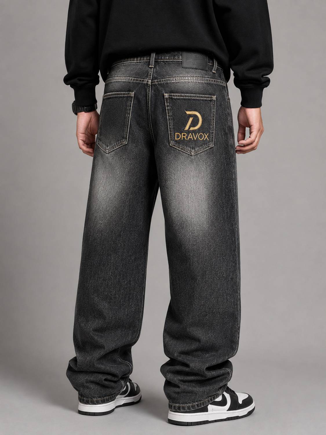 DRAVOX Loose Fit Men Black Jeans - Image 3