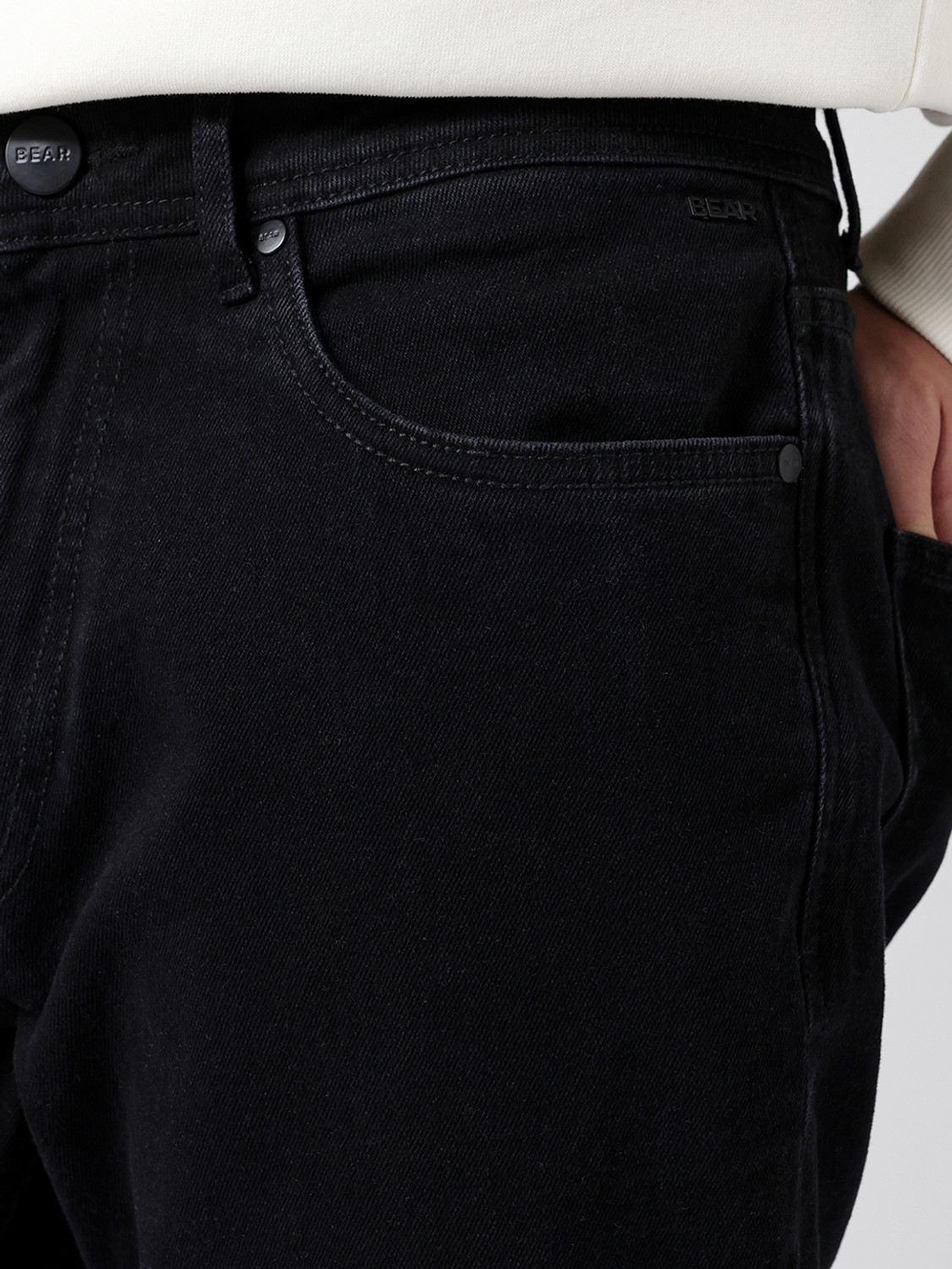 Image of THE BEAR HOUSE Straight Fit Men Black Jeans