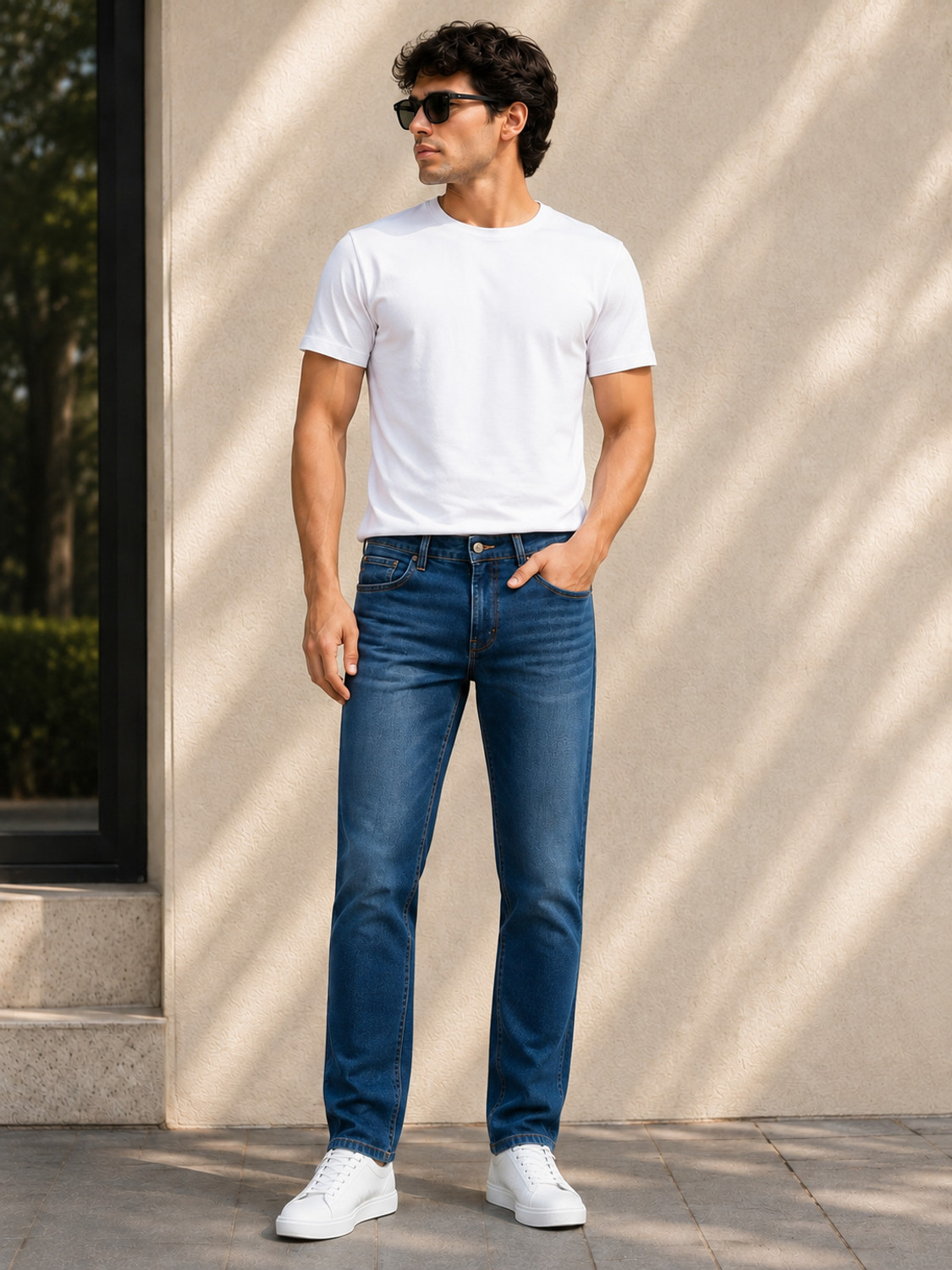 Image of NUMERO UNO Men Slim Mid Rise Blue Jeans
