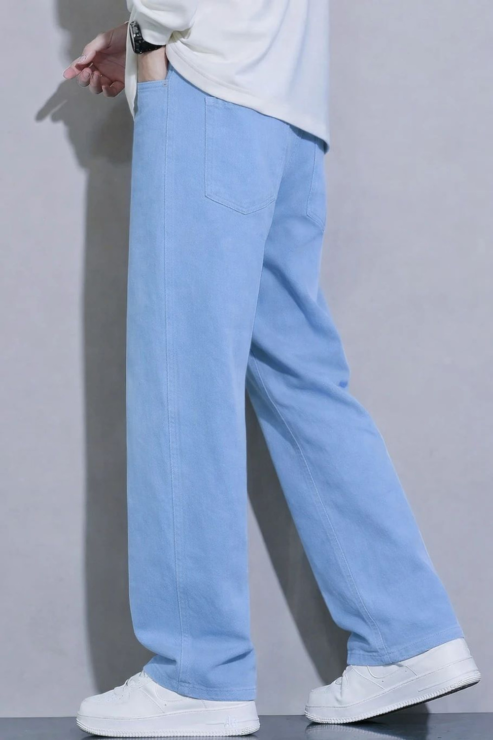 Image of HANGERHOOD Straight Fit Men Light Blue Jeans