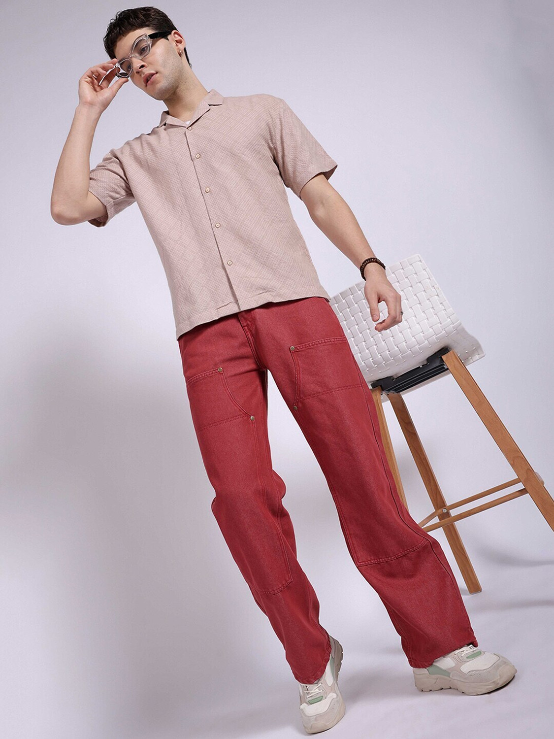 Image of The Indian Garage Co. Loose Fit Men Red Jeans