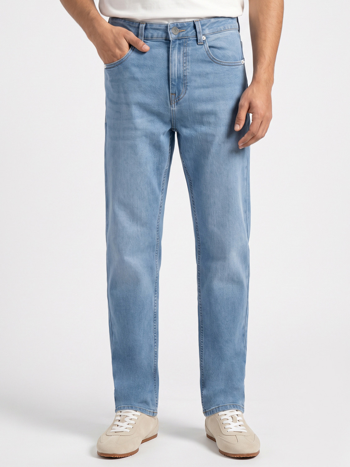 Image of Spykar Men Regular Mid Rise Light Blue Jeans