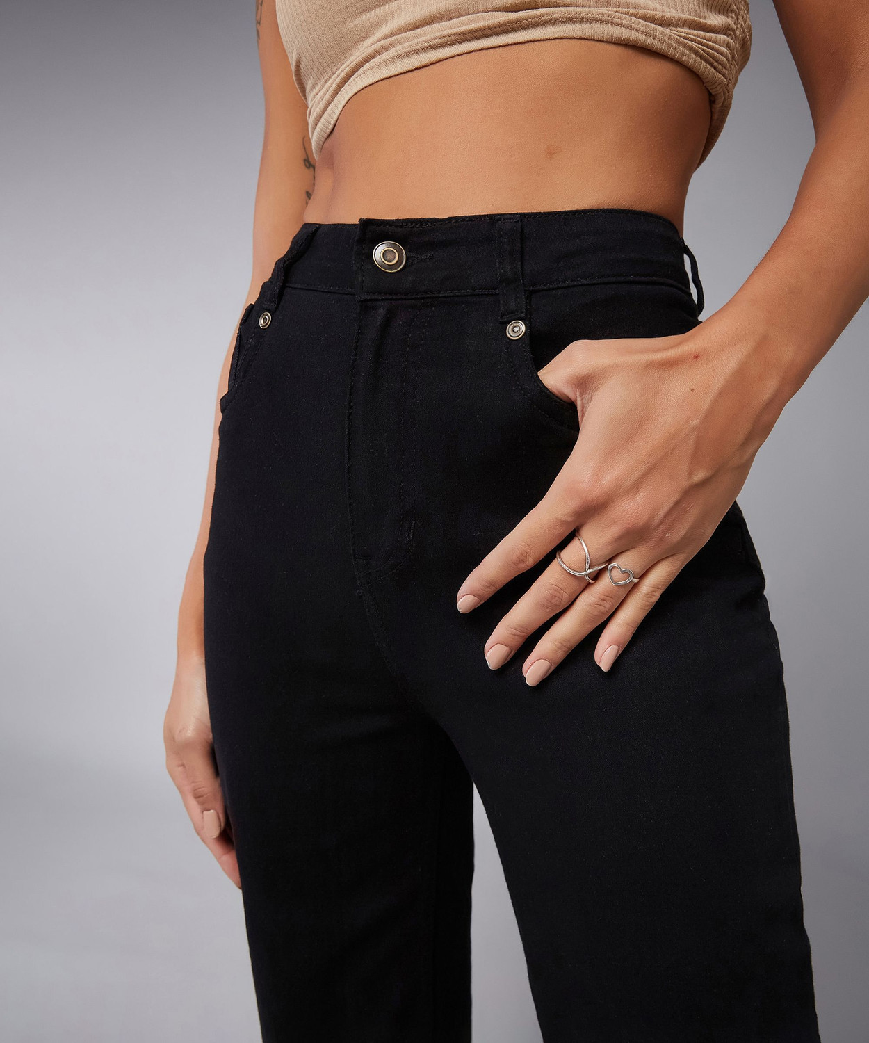 Image of DOLCE CRUDO Flared Women Black Jeans