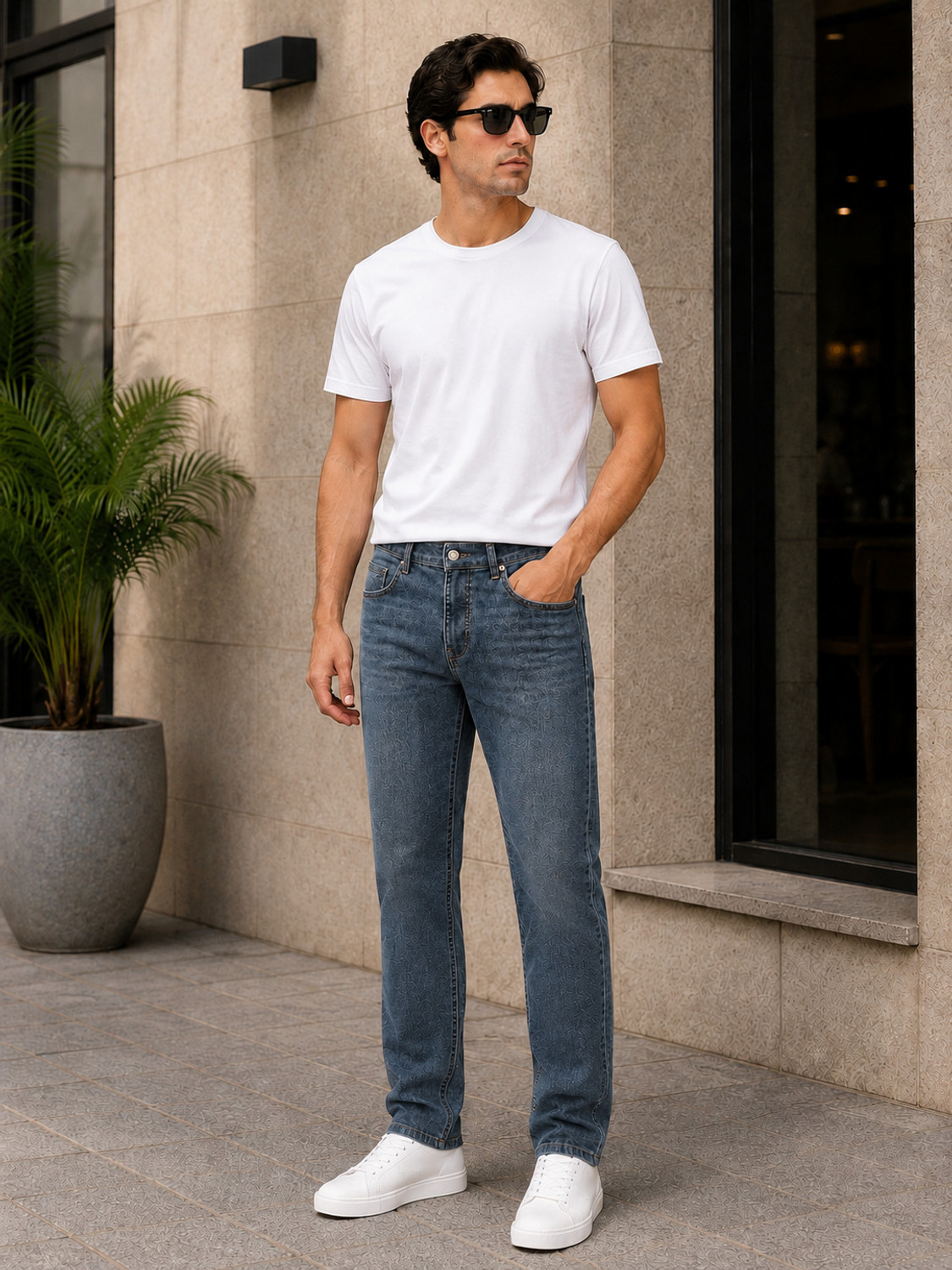 Image of NUMERO UNO Men Slim Mid Rise Blue Jeans