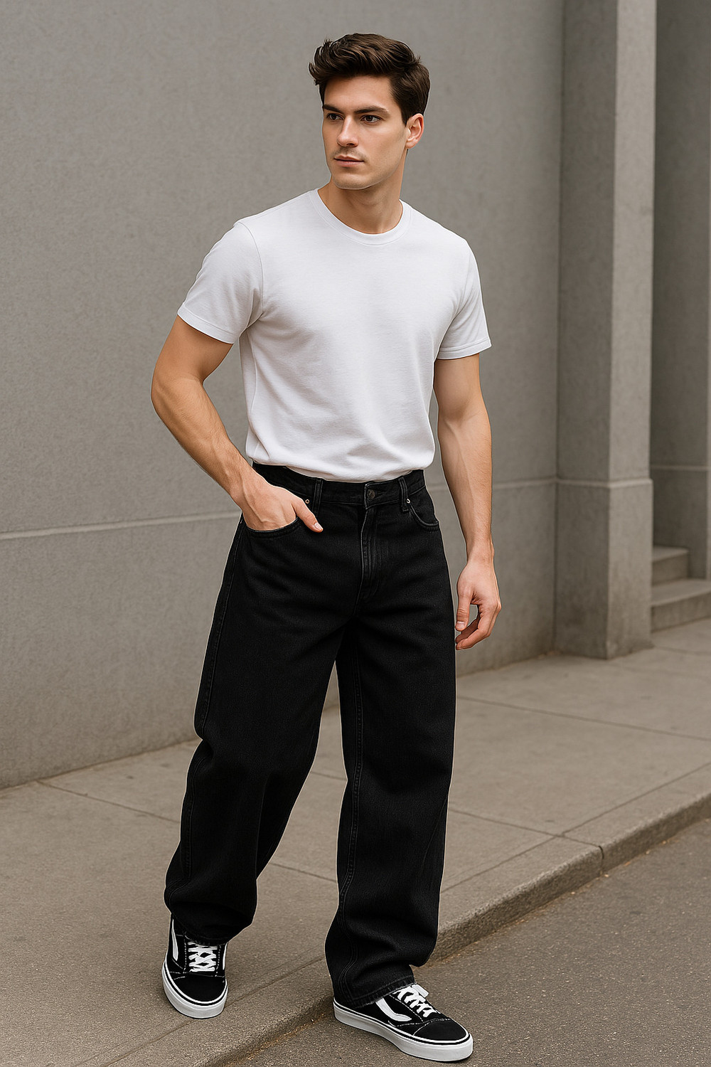 Image of Denim Hawk Loose Fit Men Black Jeans